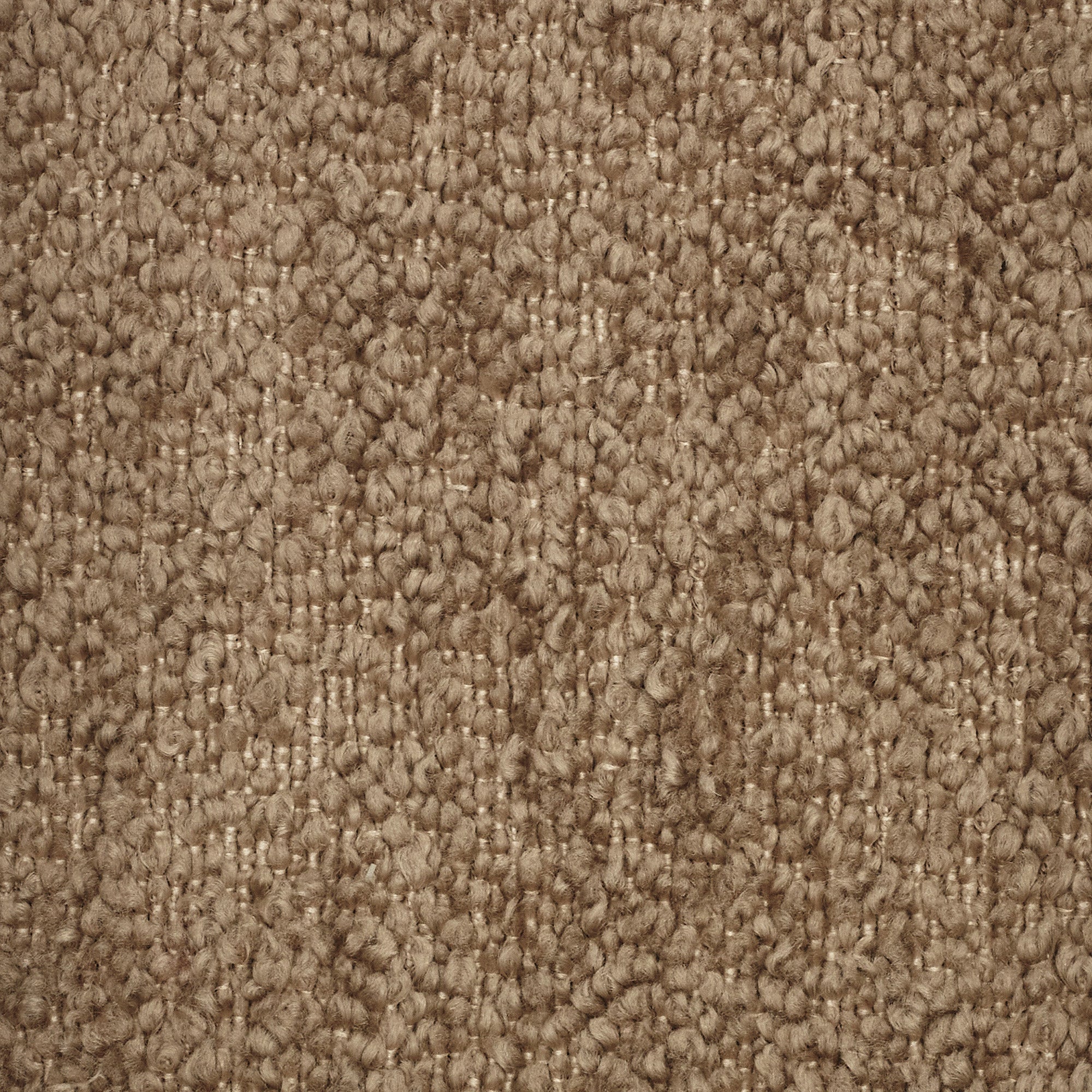 Primo piano del tappeto Personalizzazione in T21 di Divani.Store, caratterizzato da un soffice e fitto vello ad anello nelle tonalità del marrone chiaro e medio. La superficie strutturata crea un aspetto caldo e accogliente grazie a piccoli anelli di filato arrotondati.