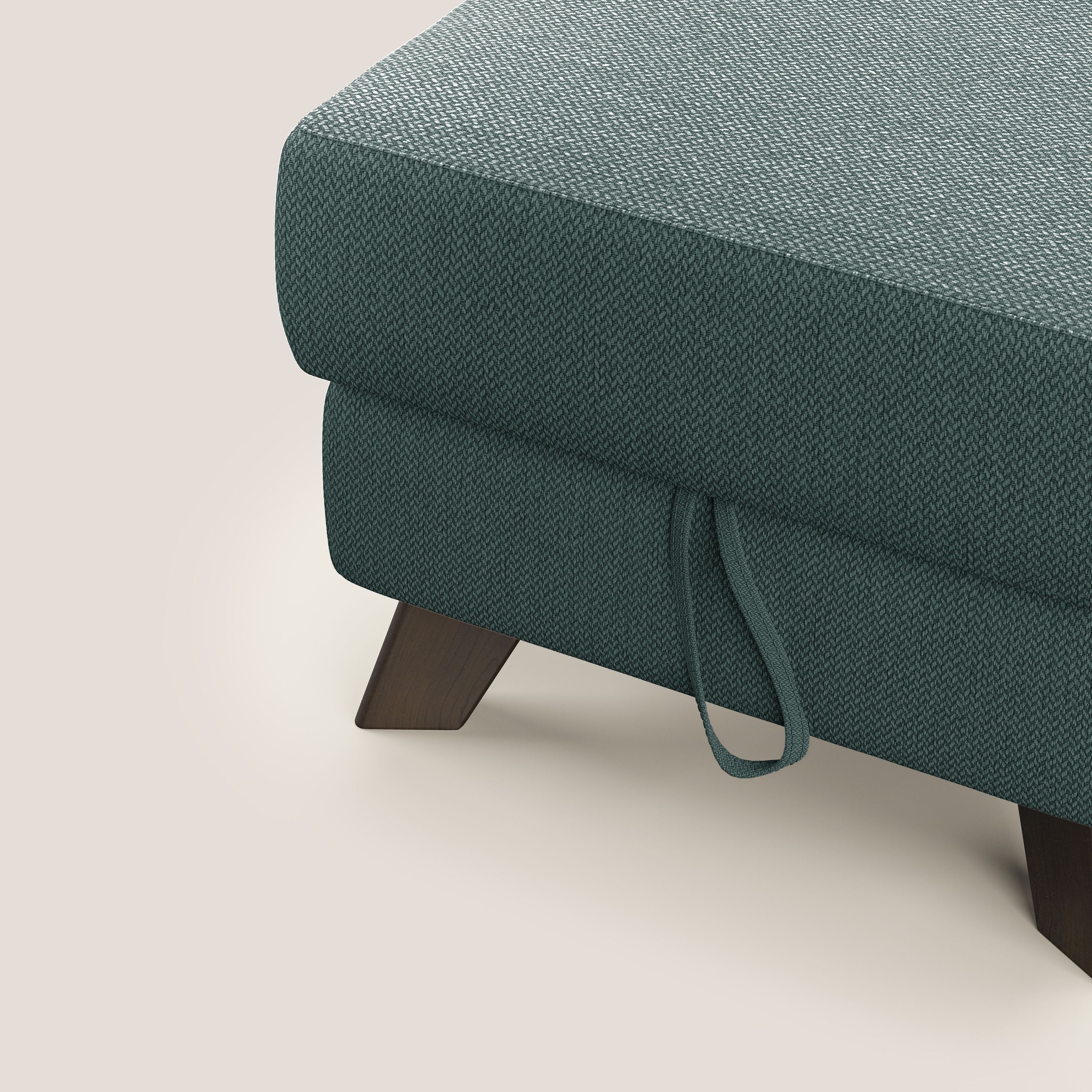 Moon Pouf contenitore e piedini alti in tessuto smacchiabile con acqua T05 verde - divani.store