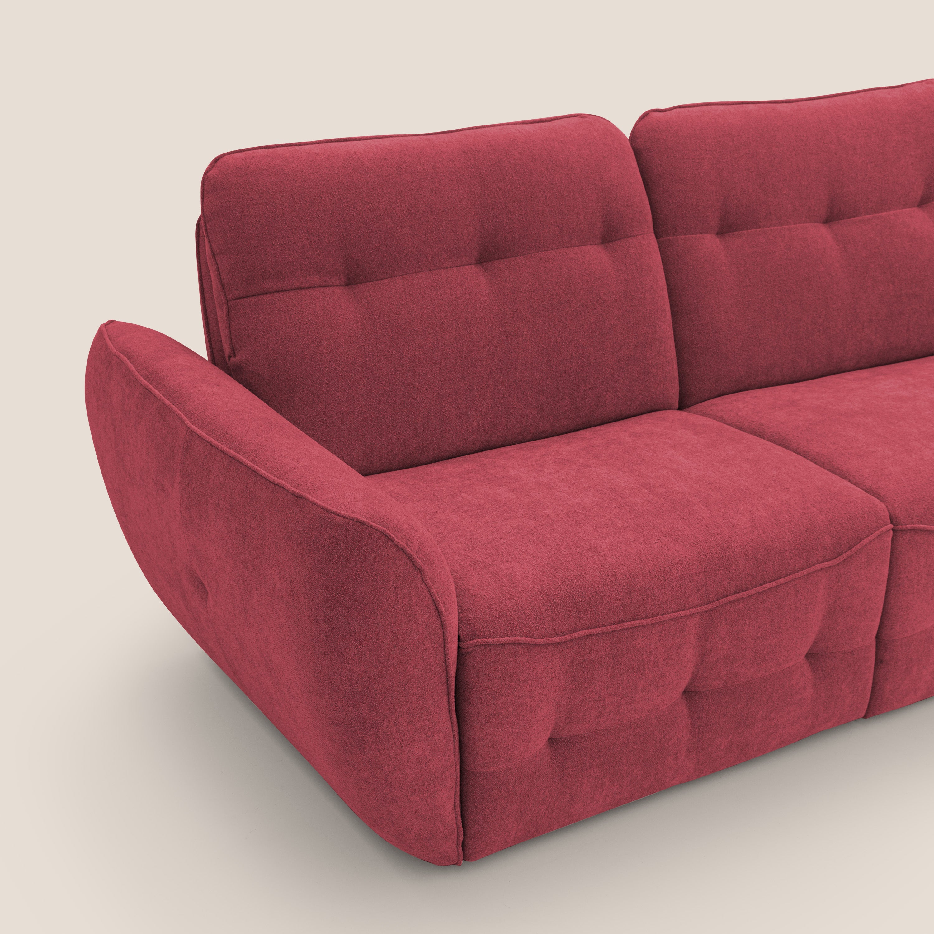 Cerbero divano angolare con pouf mobile in morbido bouclé impermeabile T07 rosso - divani.store