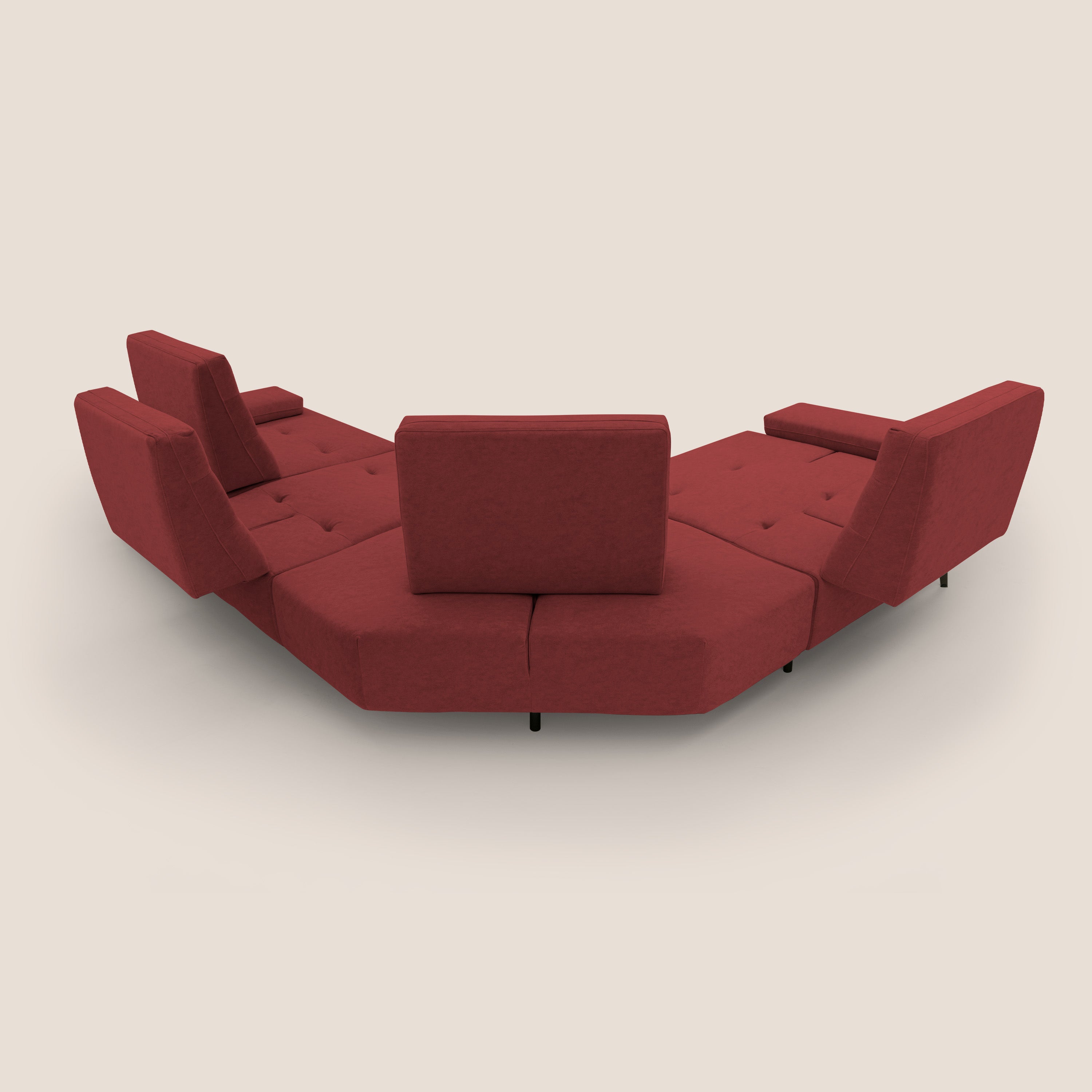 Lugano Divano angolare con schienali traslanti in microfibra effetto velluto T09 rosso - divani.store