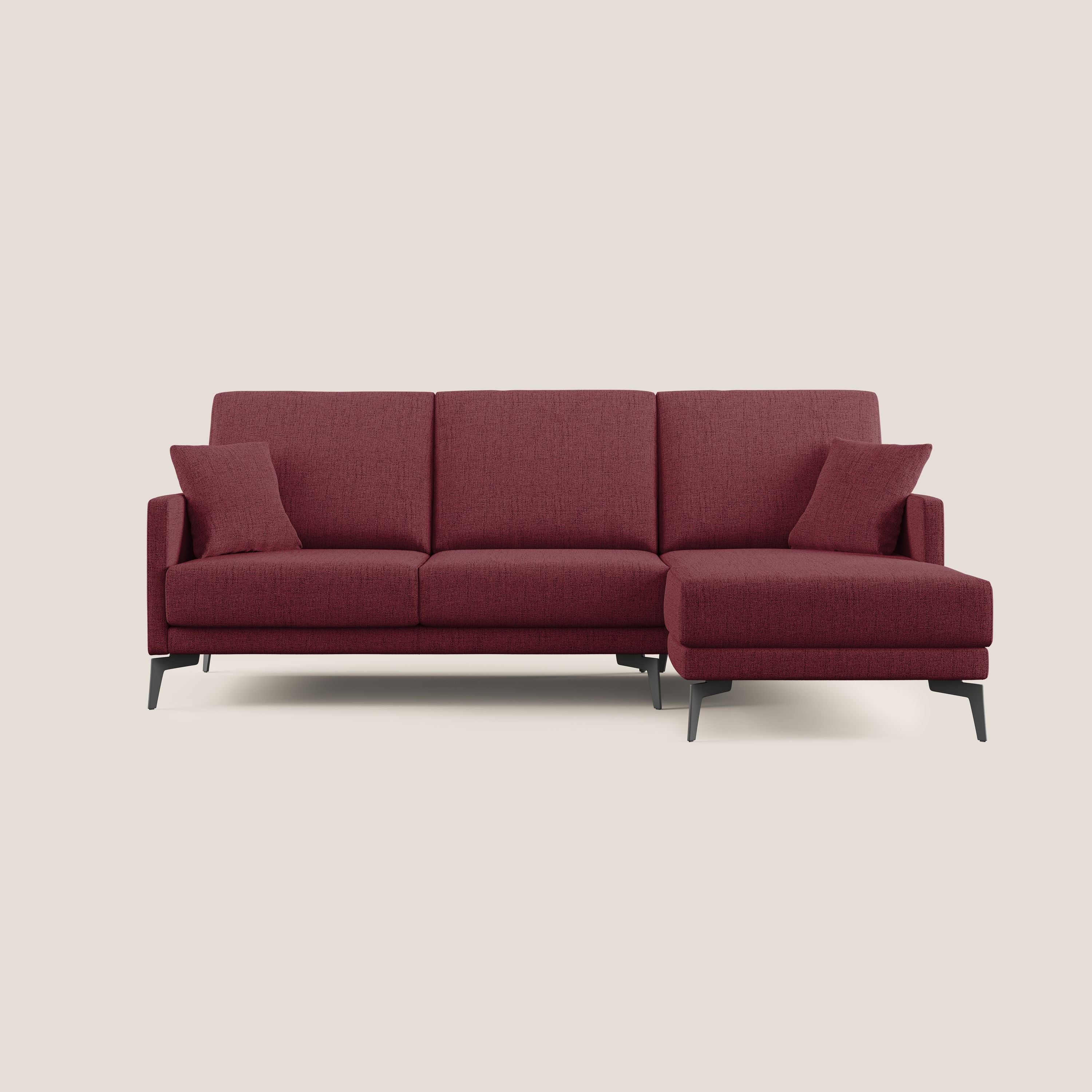 Saturno divano angolare moderno in tessuto morbido impermeabile T03 rosso - divani.store