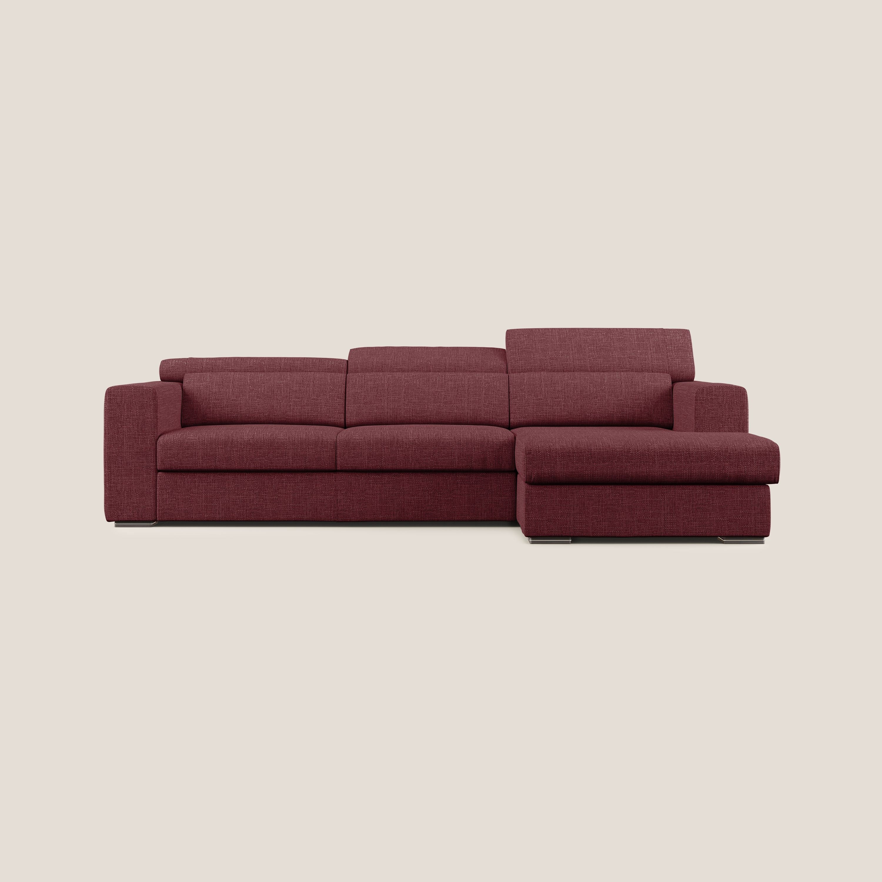 Vegas divano angolare con poggiatesta reclinabili in morbido tessuto impermeabile T06 rosso - divani.store