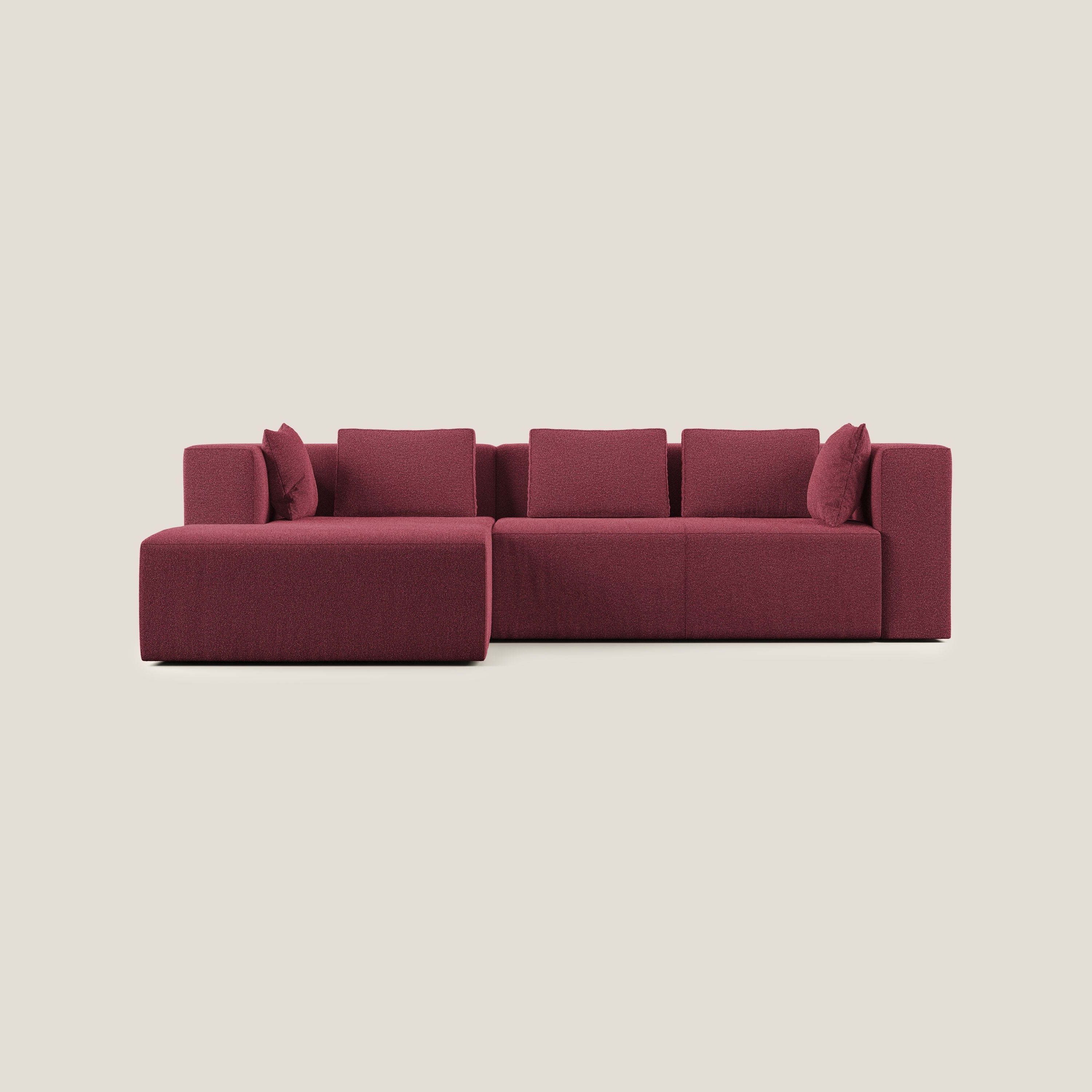 Nettuno divano angolare componibile in morbido tessuto bouclè T07 rosso - divani.store