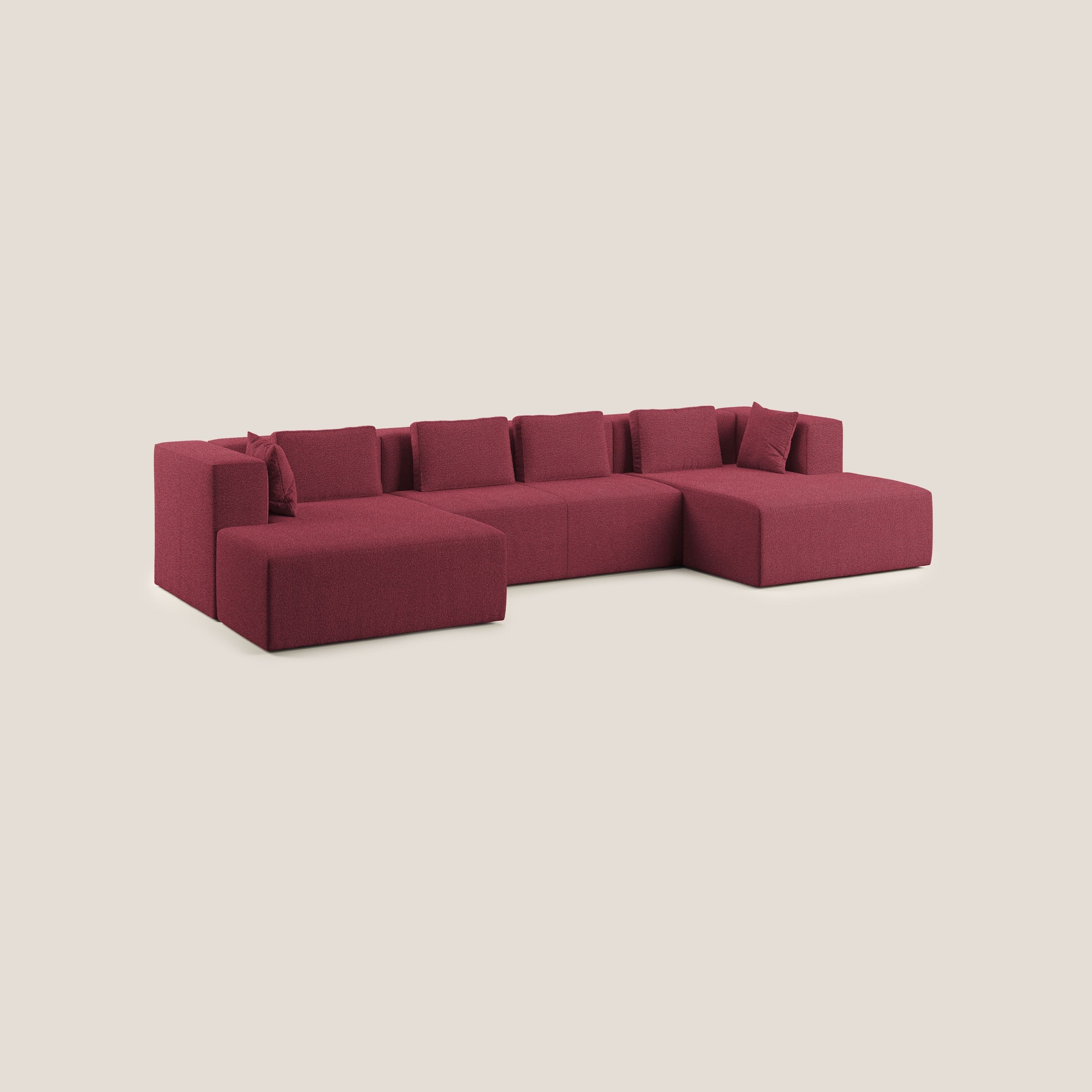 Nettuno divano panoramico in morbido tessuto bouclè T07 rosso - divani.store