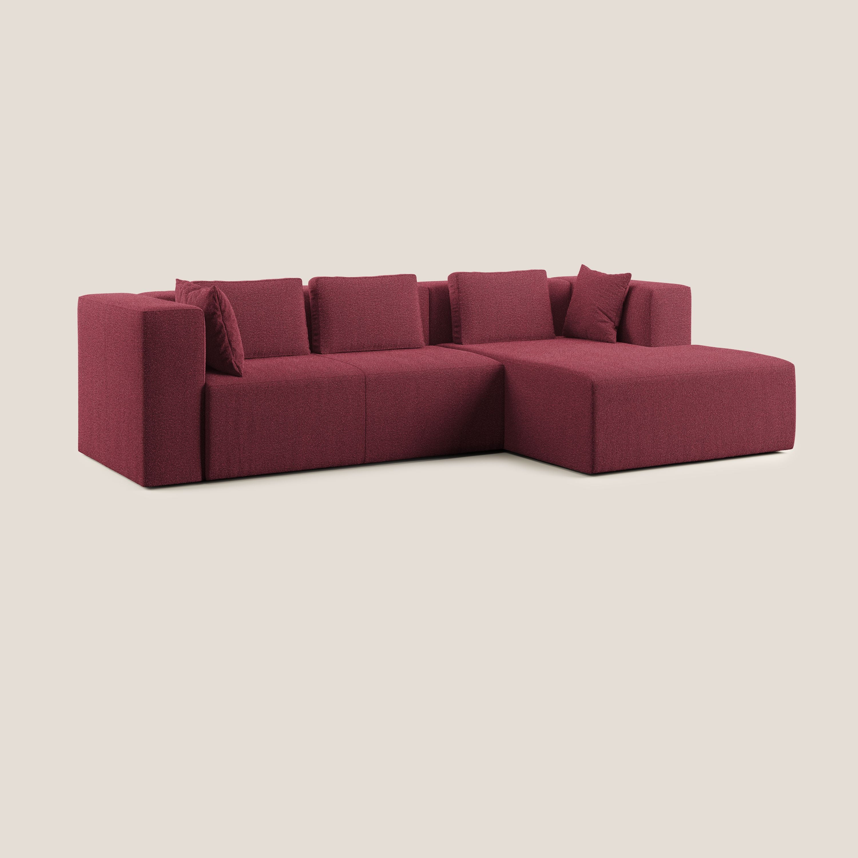 Nettuno divano angolare componibile in morbido tessuto bouclè T07 rosso - divani.store