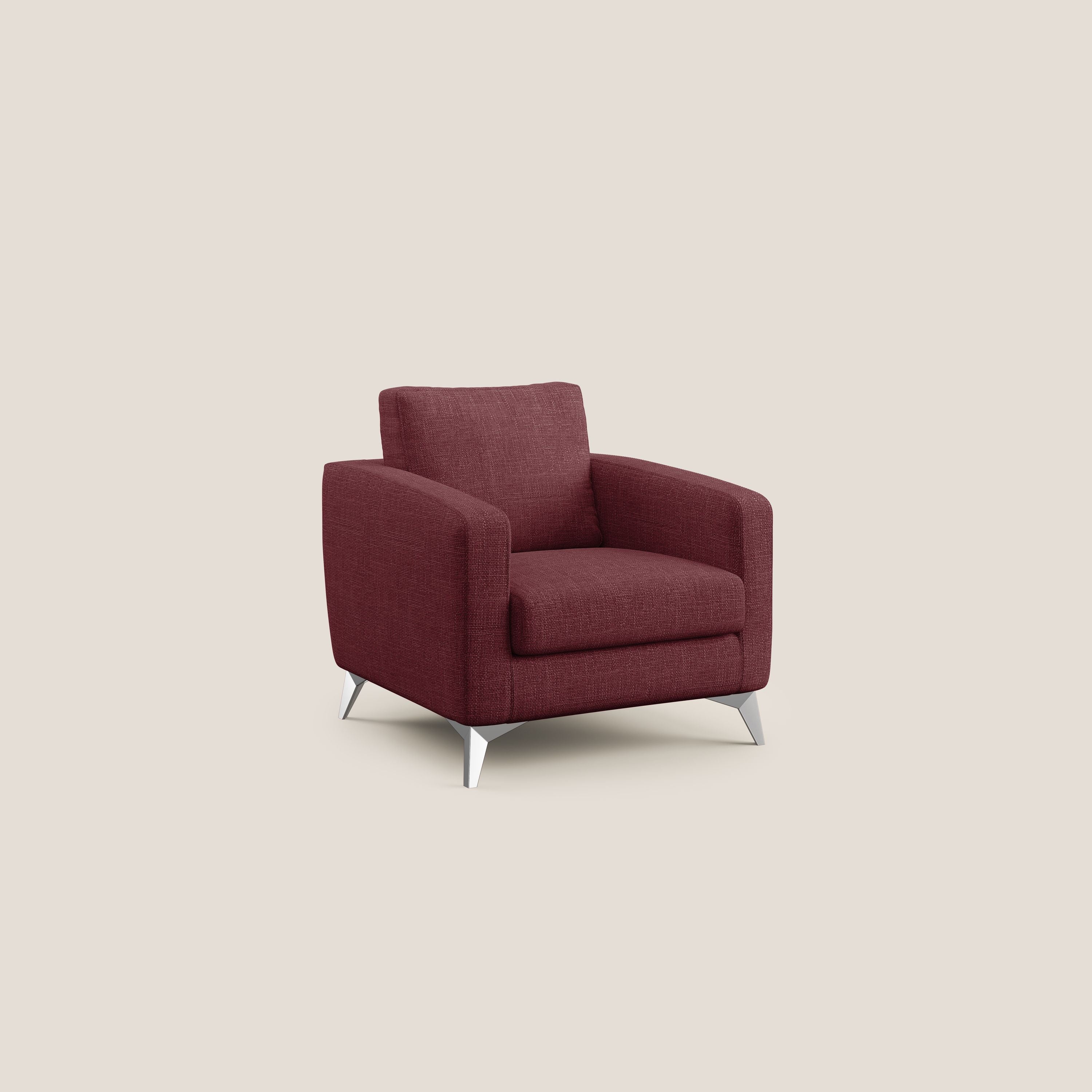 Orione Poltroncina in morbido tessuto impermeabile ad intreccio T06 rosso - divani.store