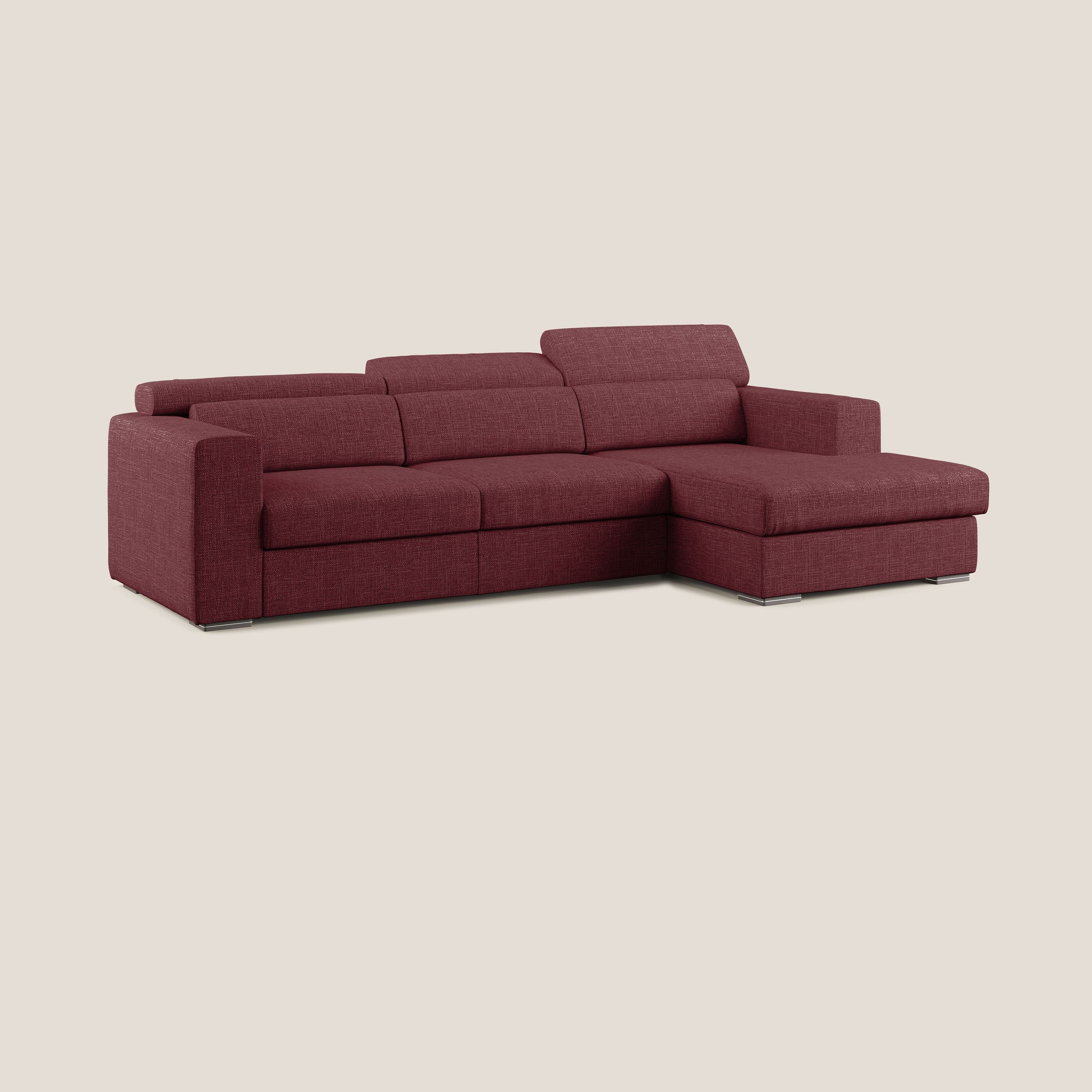 Vegas divano angolare con poggiatesta reclinabili in morbido tessuto impermeabile T06 rosso - divani.store