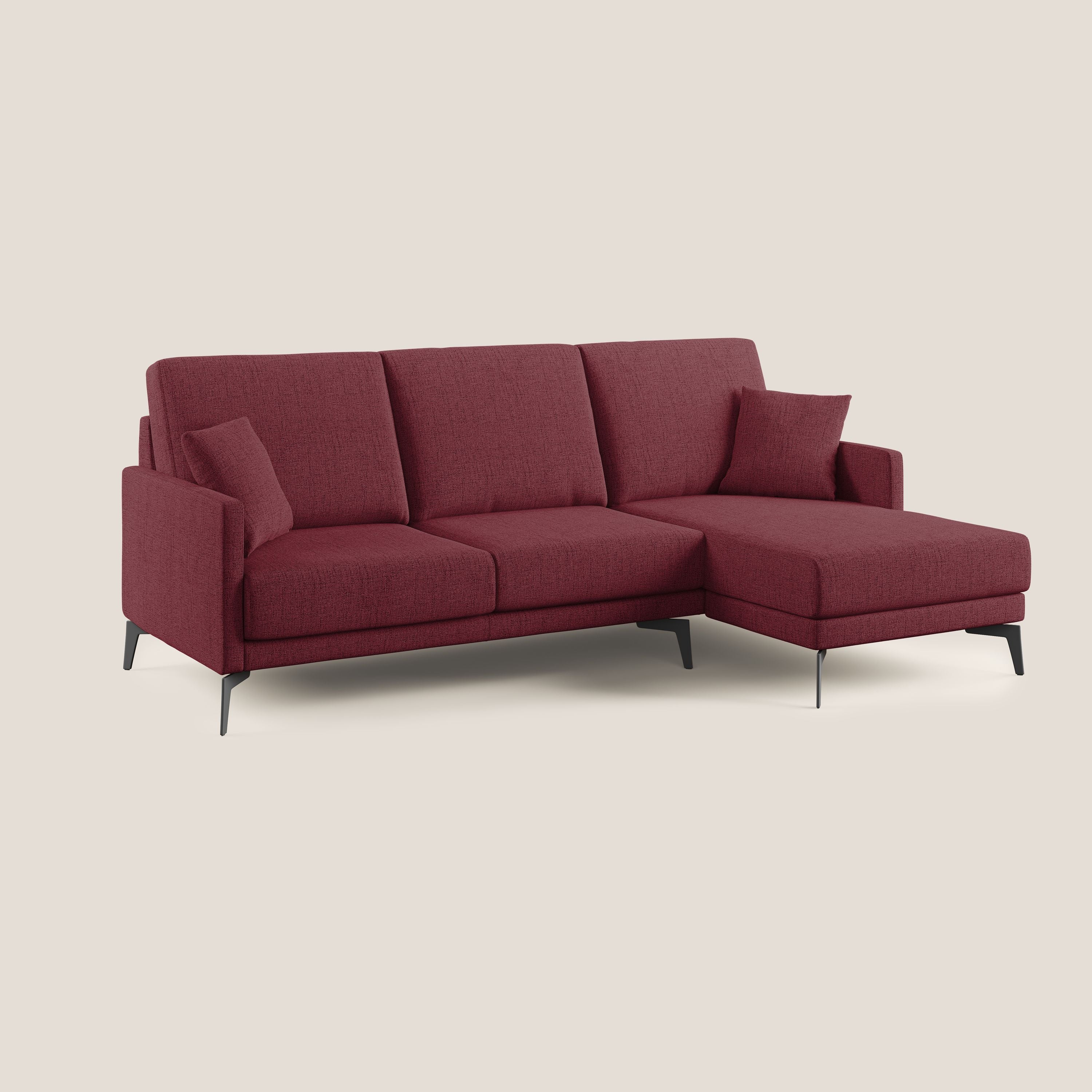 Saturno divano angolare moderno in tessuto morbido impermeabile T03 rosso - divani.store