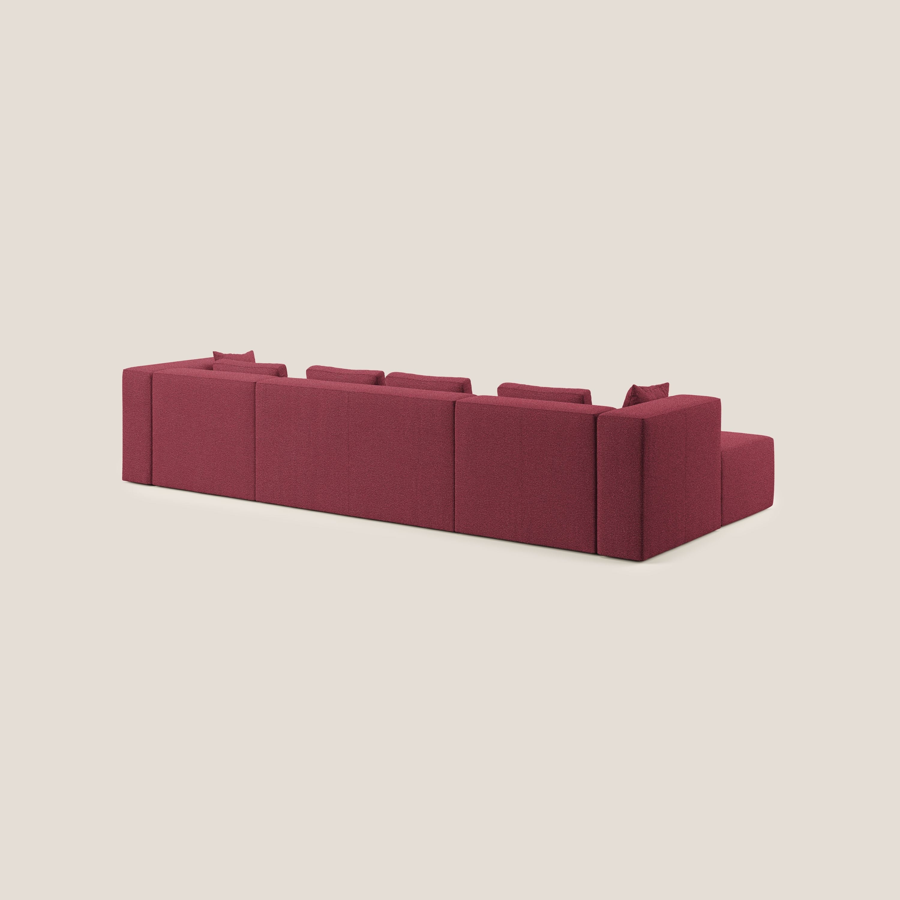 Nettuno divano panoramico in morbido tessuto bouclè T07 rosso - divani.store