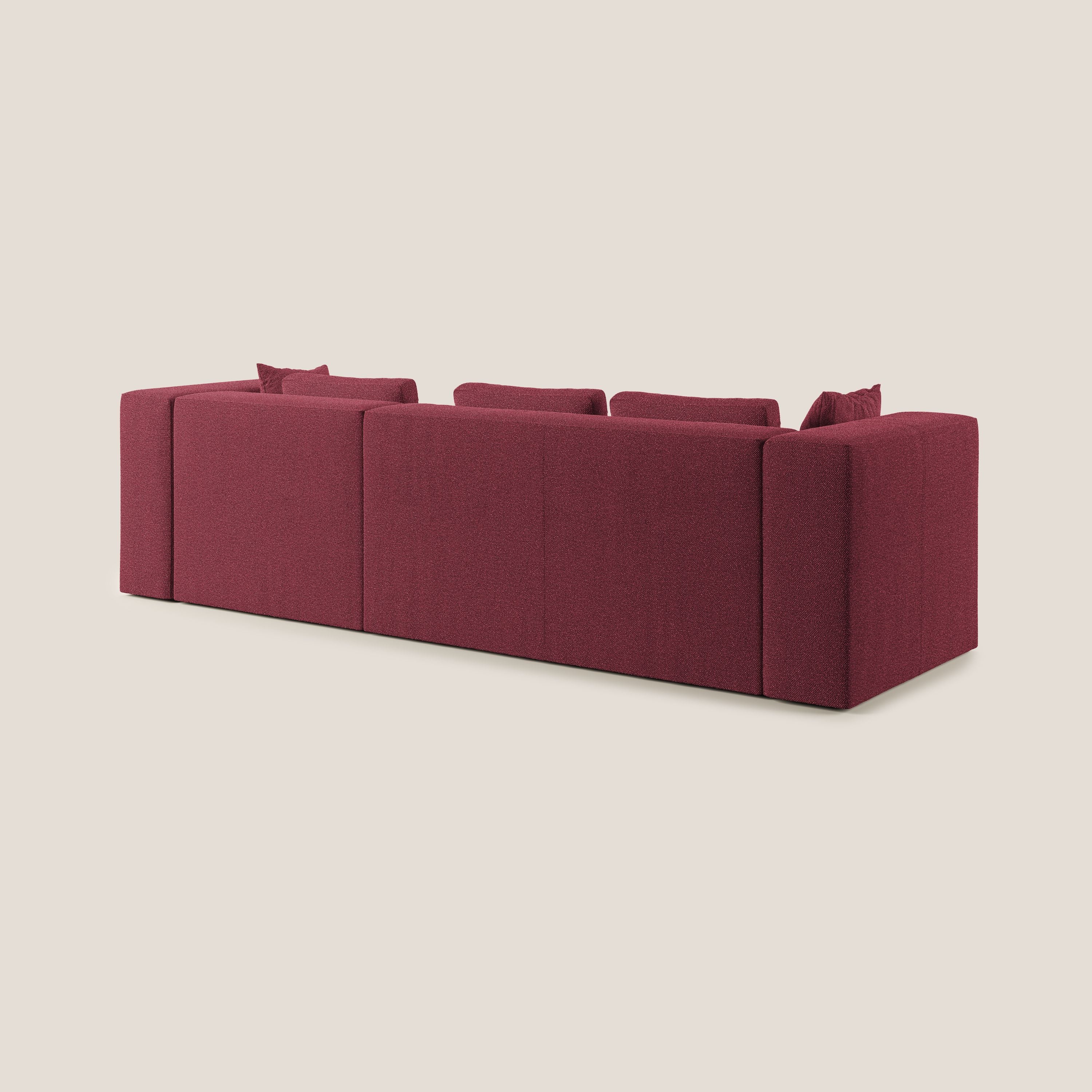 Nettuno divano angolare componibile in morbido tessuto bouclè T07 rosso - divani.store