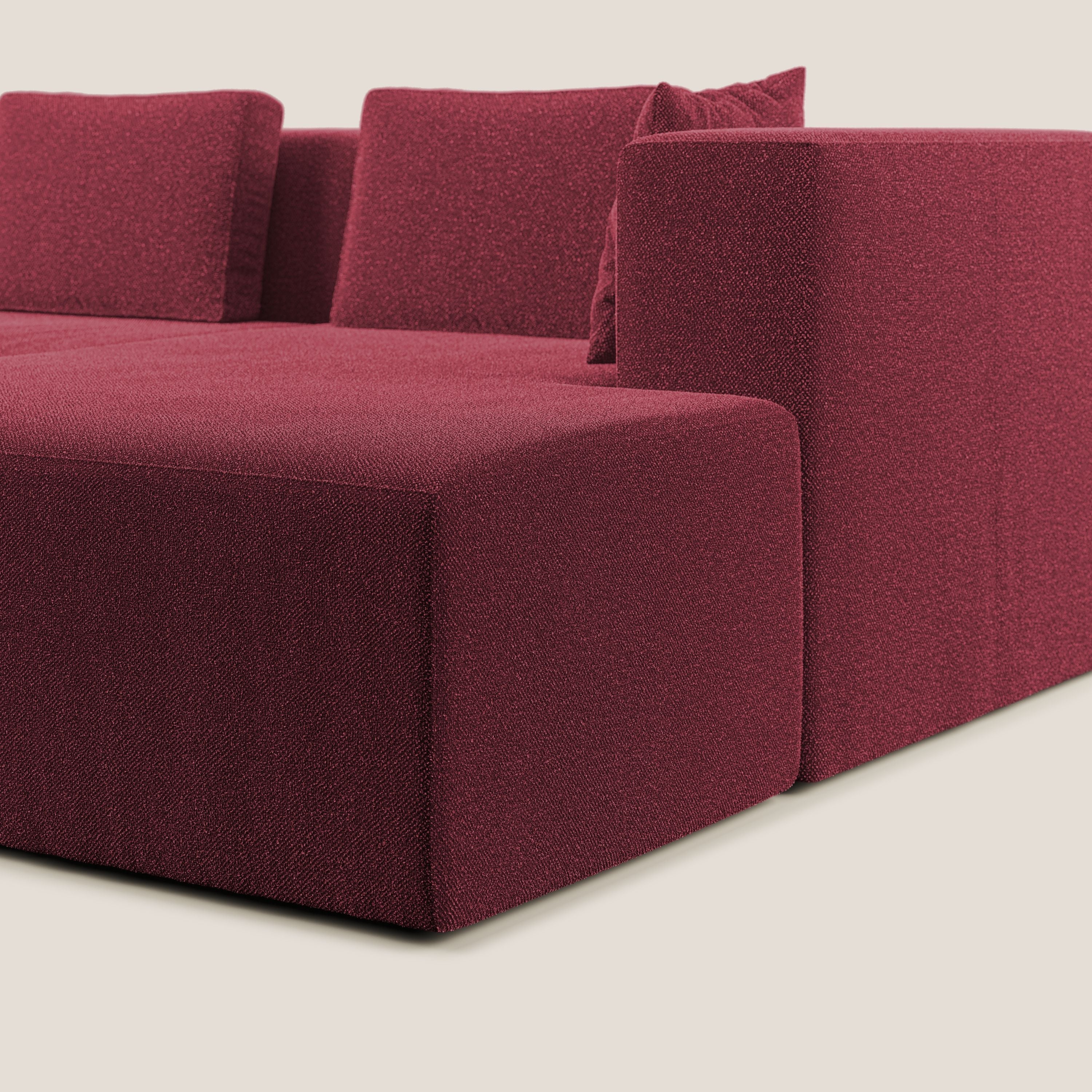 Nettuno divano angolare componibile in morbido tessuto bouclè T07 rosso - divani.store