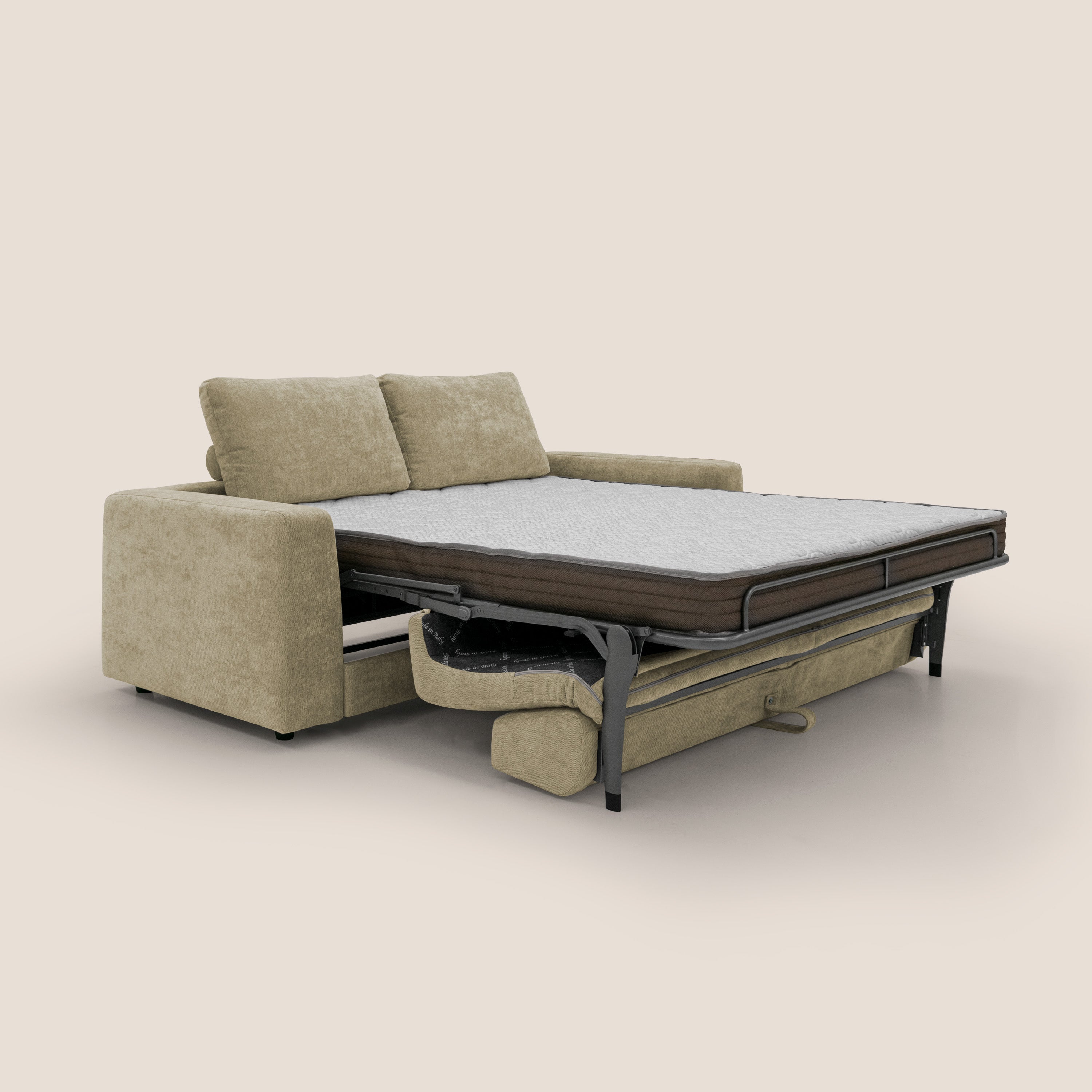 Freia Divano letto minimal materasso h15 cm con morbidi schienali in tessuto impermeabile T14 - divani.store