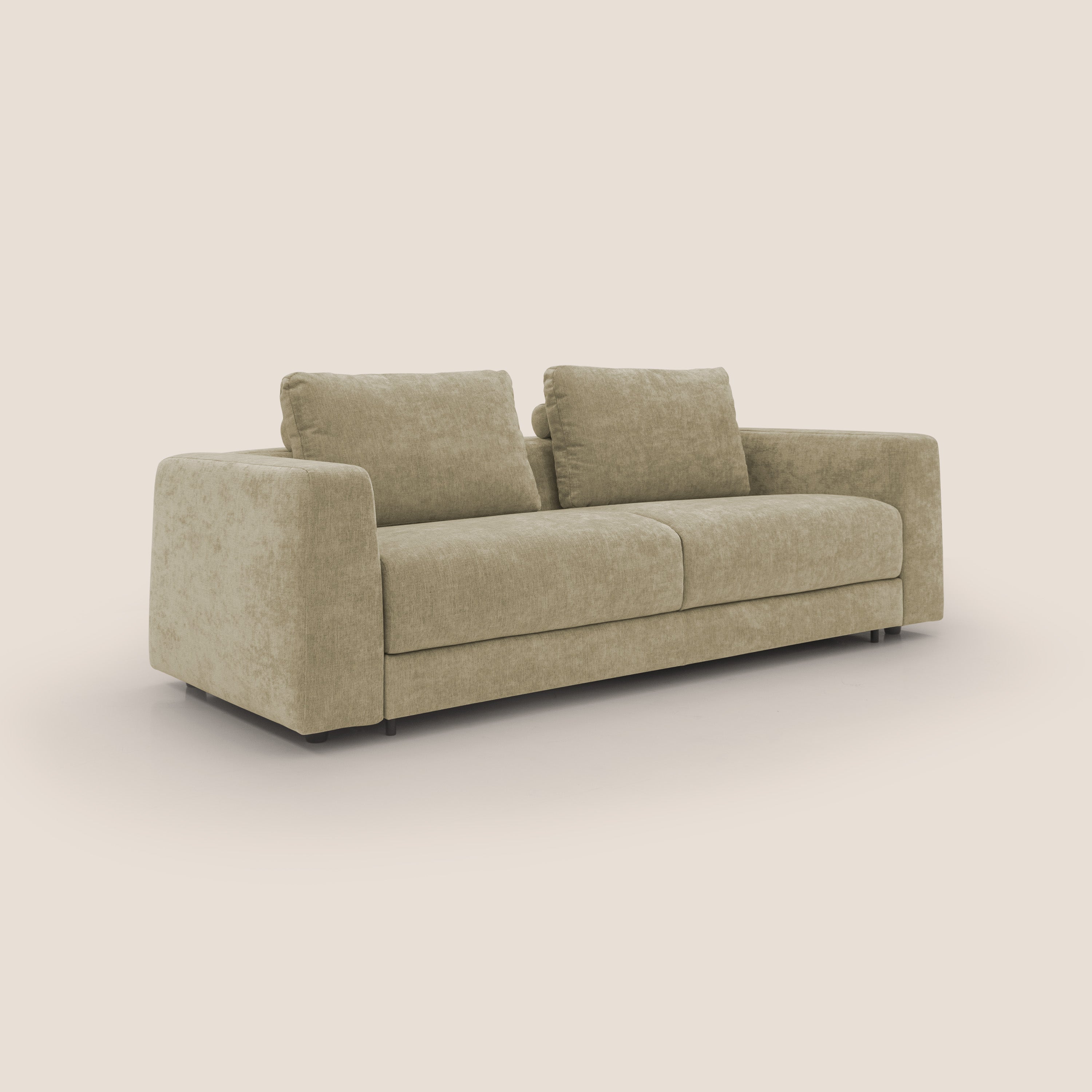 Freia Divano letto minimal materasso h15 cm con morbidi schienali in tessuto impermeabile T14 - divani.store