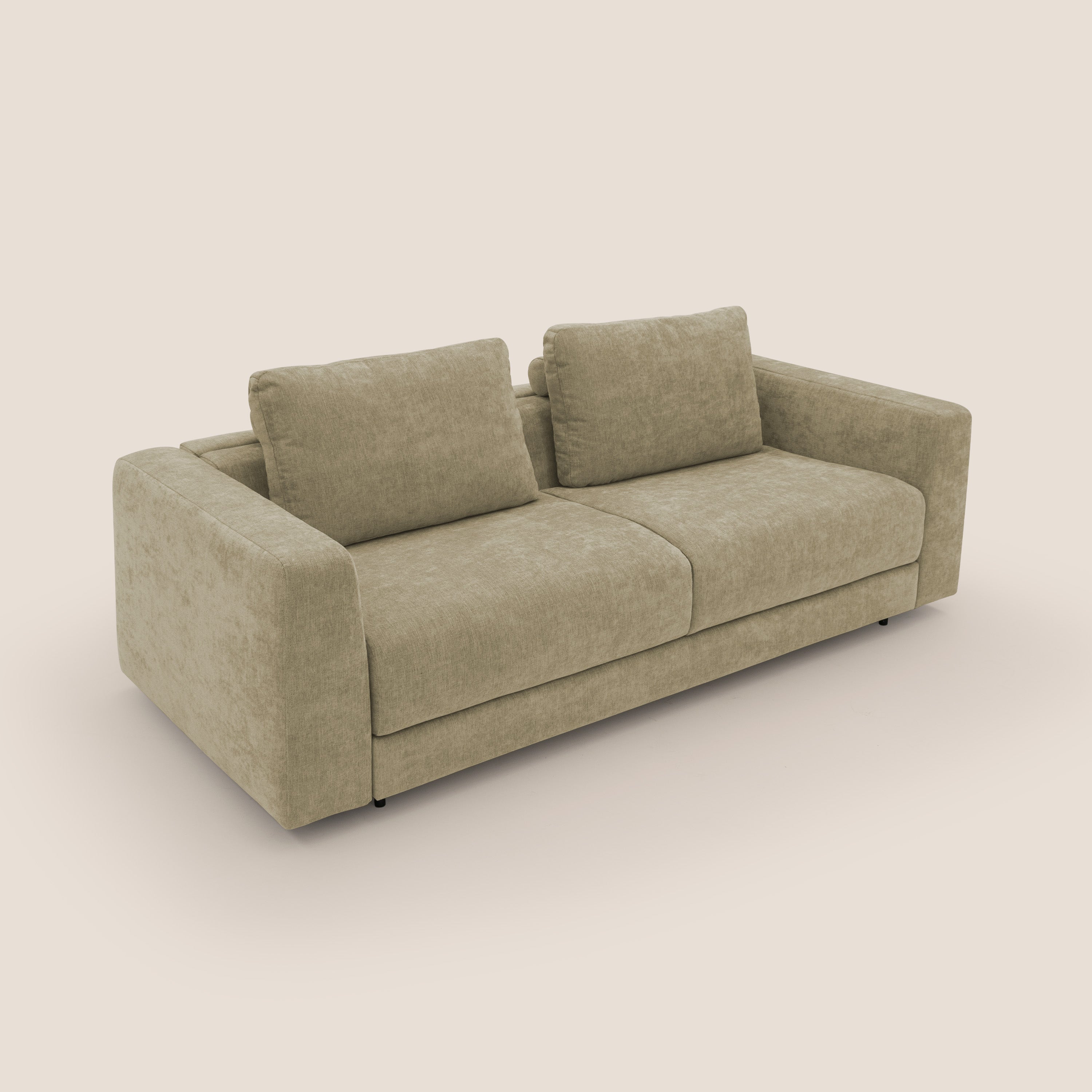 Freia Divano letto minimal materasso h15 cm con morbidi schienali in tessuto impermeabile T14 - divani.store