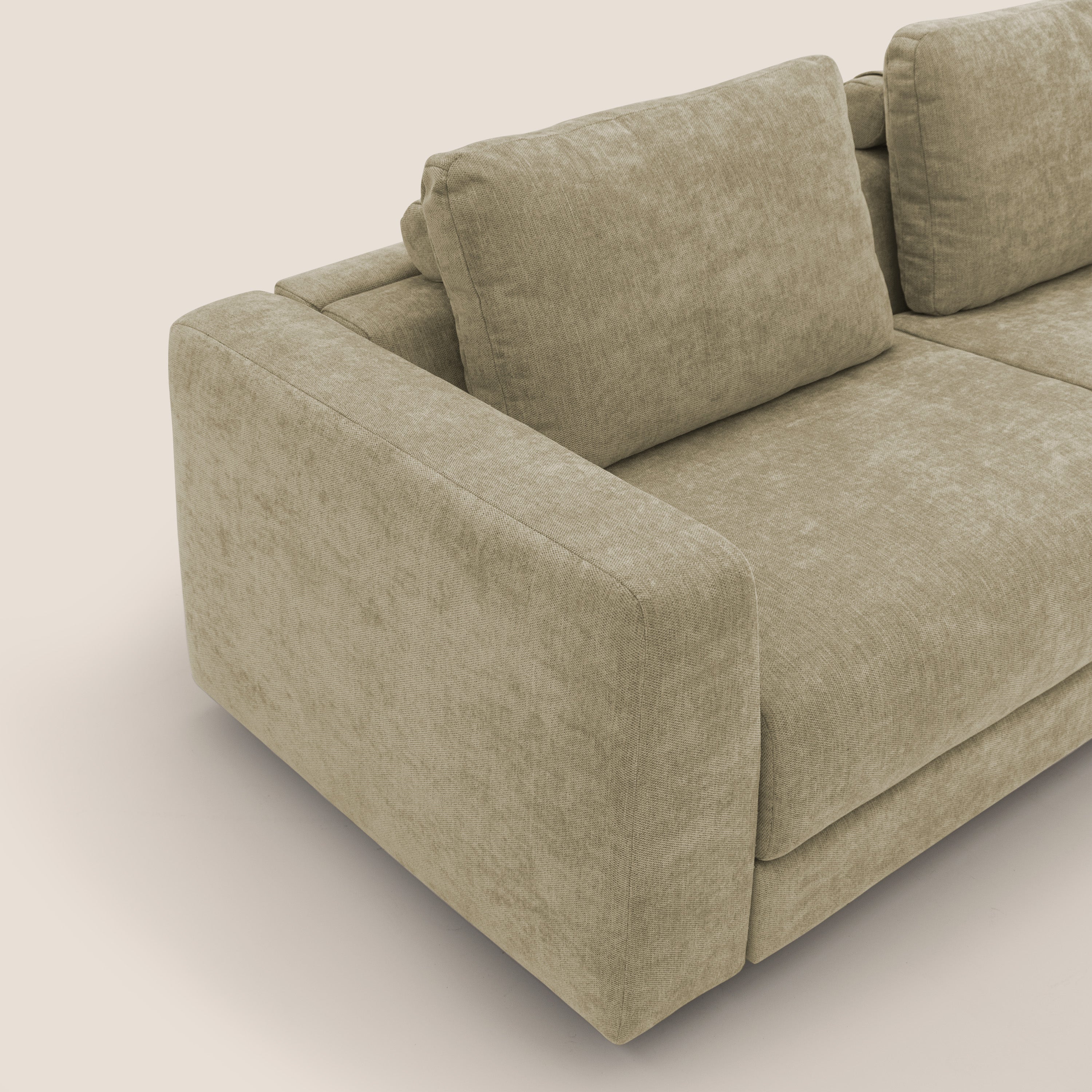 Freia Divano letto minimal materasso h15 cm con morbidi schienali in tessuto impermeabile T14 - divani.store