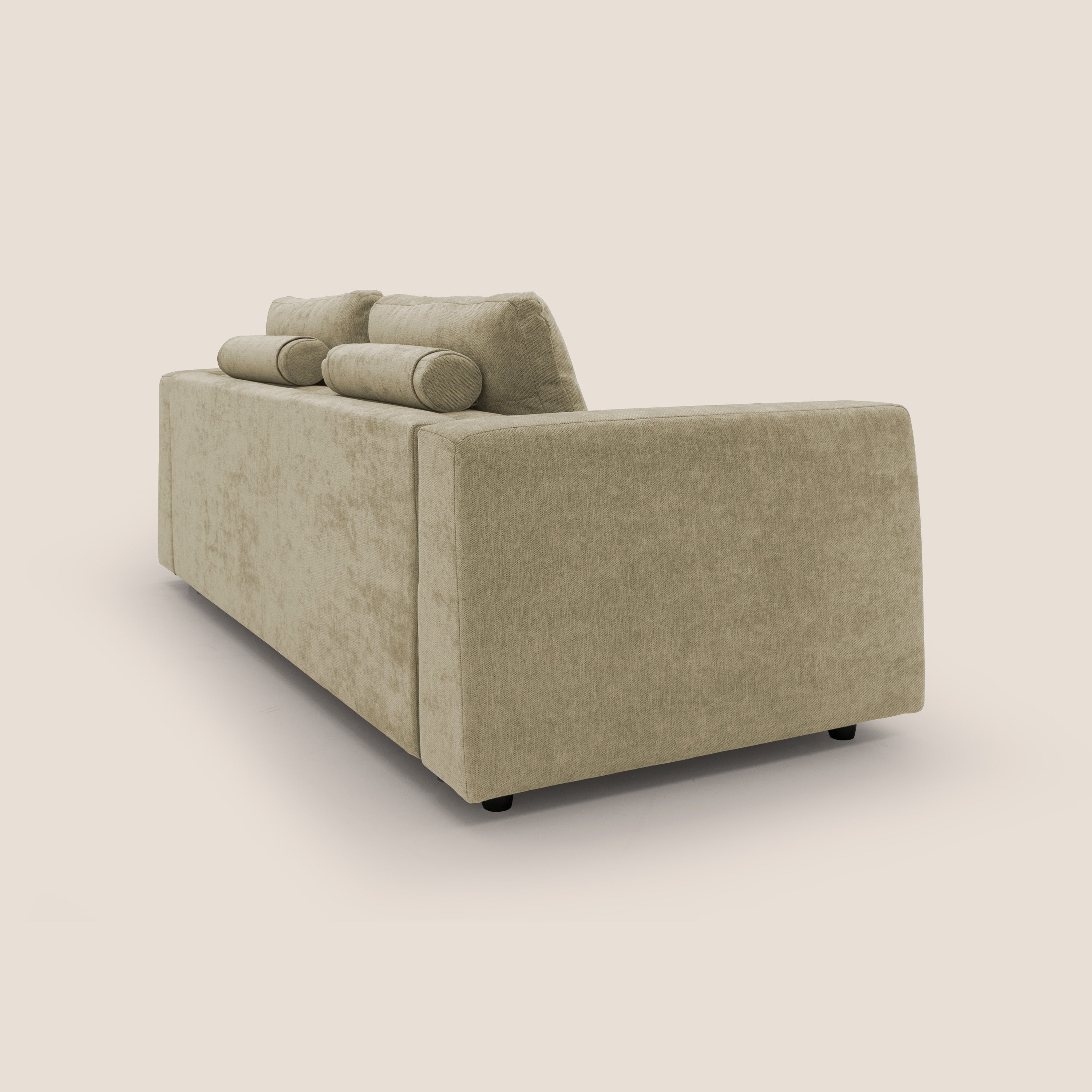 Freia Divano letto minimal materasso h15 cm con morbidi schienali in tessuto impermeabile T14 - divani.store