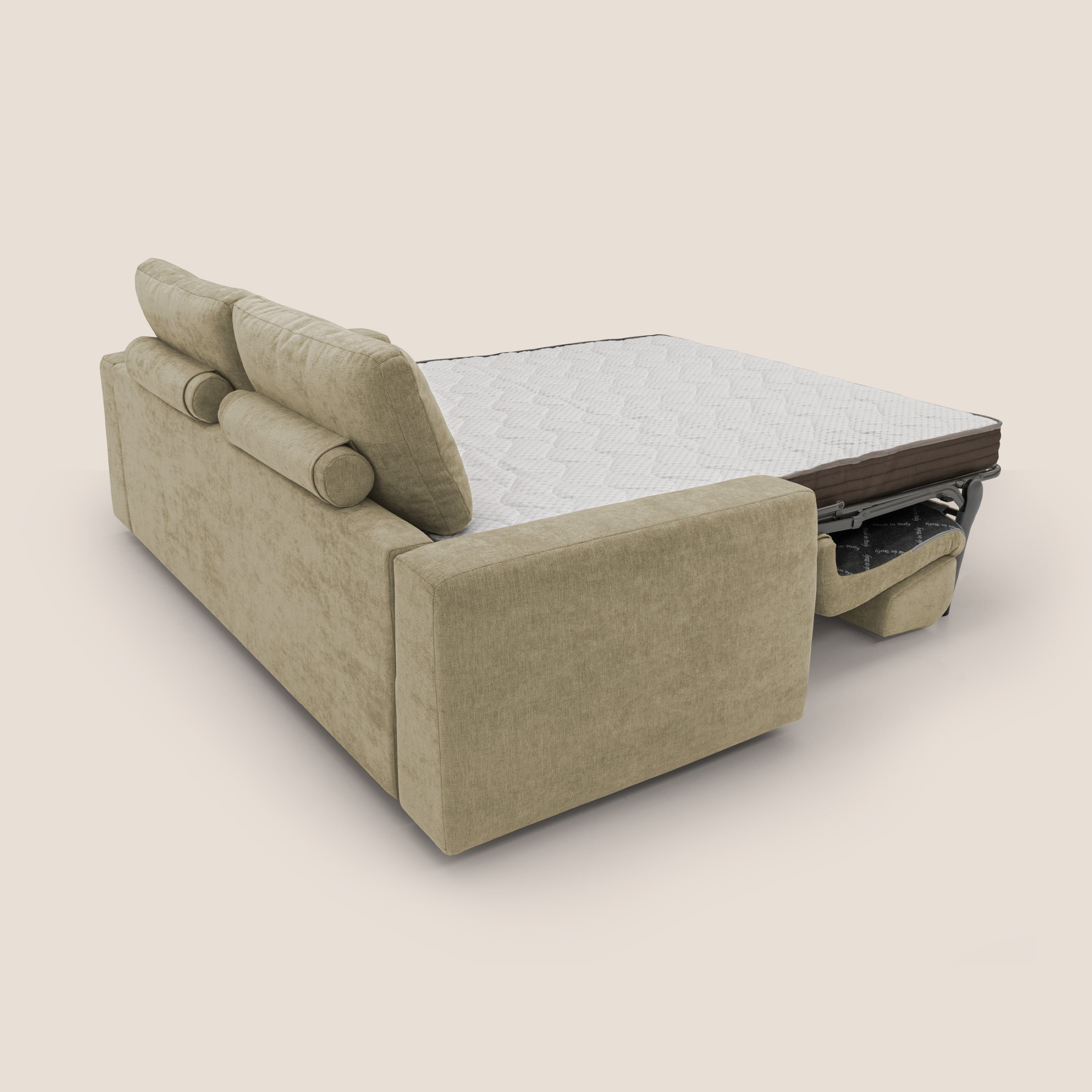 Freia Divano letto minimal materasso h15 cm con morbidi schienali in tessuto impermeabile T14 - divani.store
