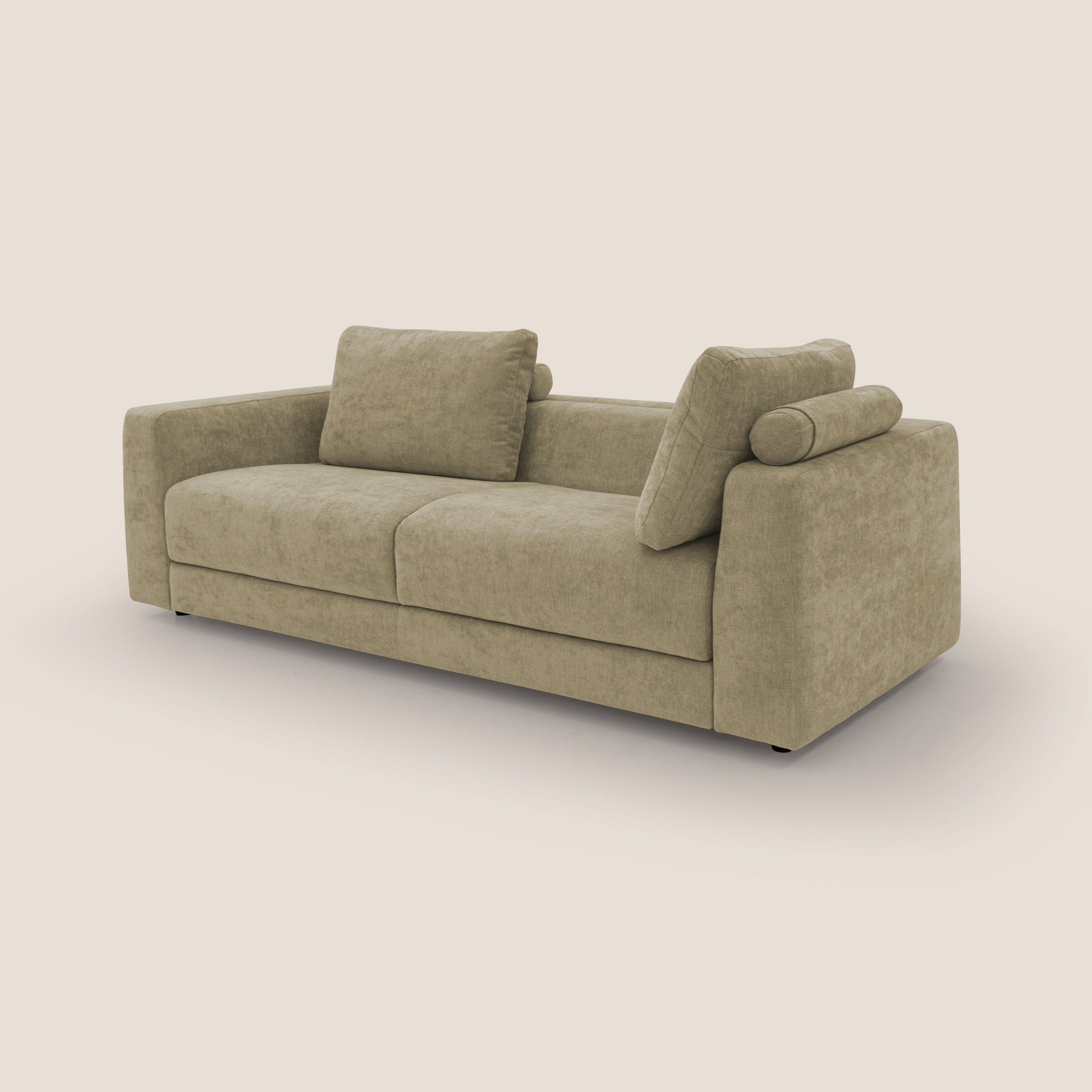 Freia Divano letto minimal materasso h15 cm con morbidi schienali in tessuto impermeabile T14 - divani.store