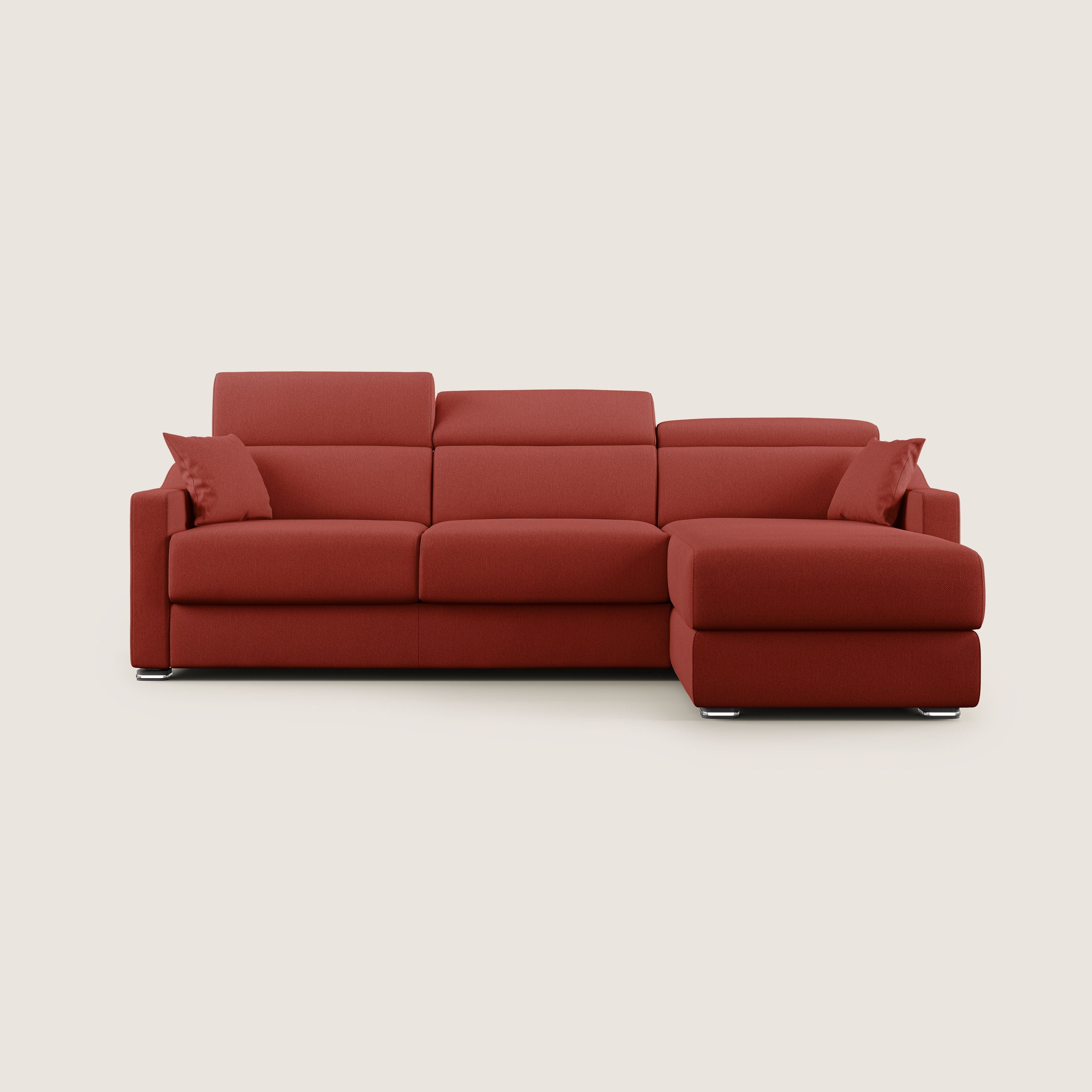 Amber divano letto angolare in tessuto smacchiabile T05 rosso - divani.store