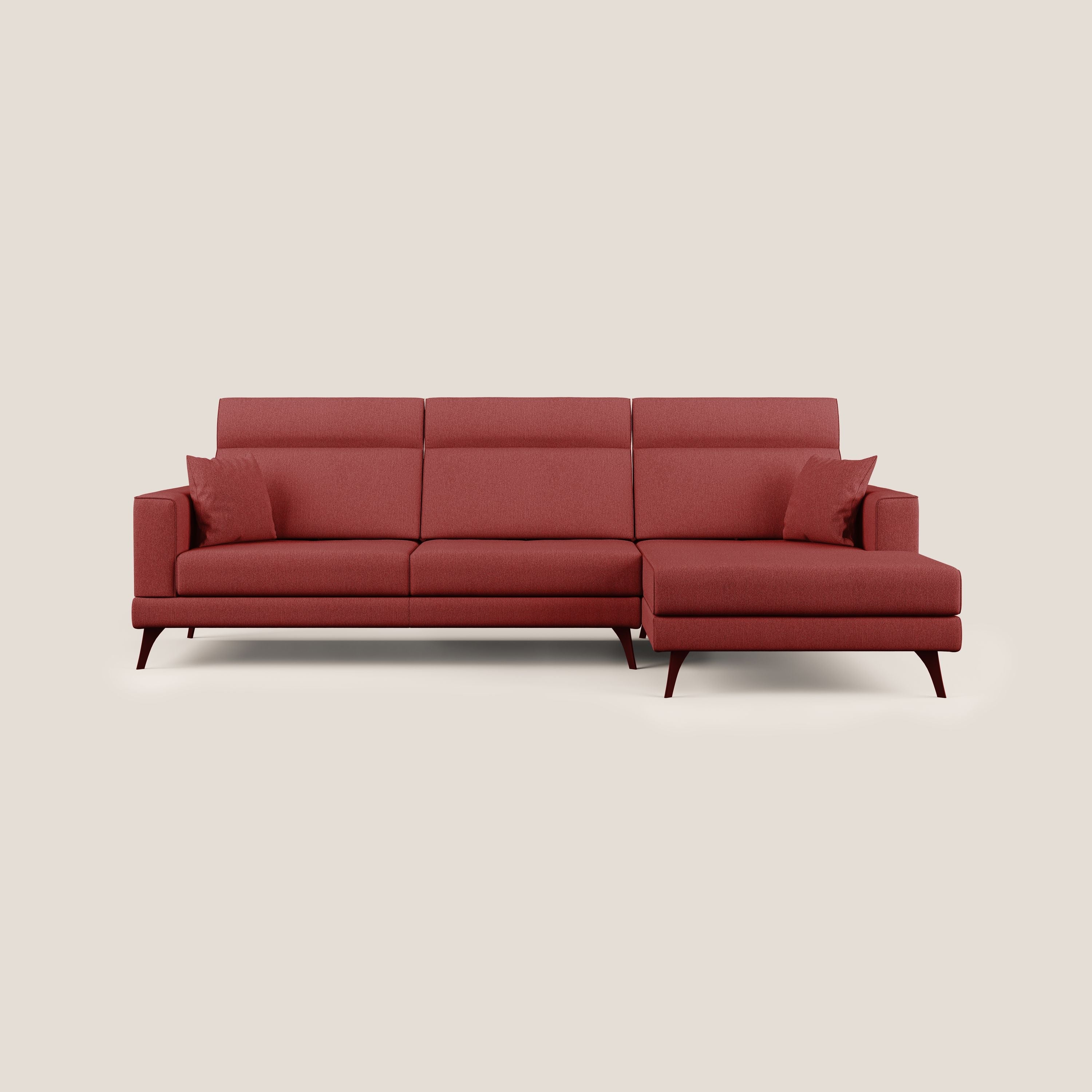 Slide Divano angolare con schienali traslanti e poggiatesta regolabili in tessuto smacchiabile T05 rosso - divani.store