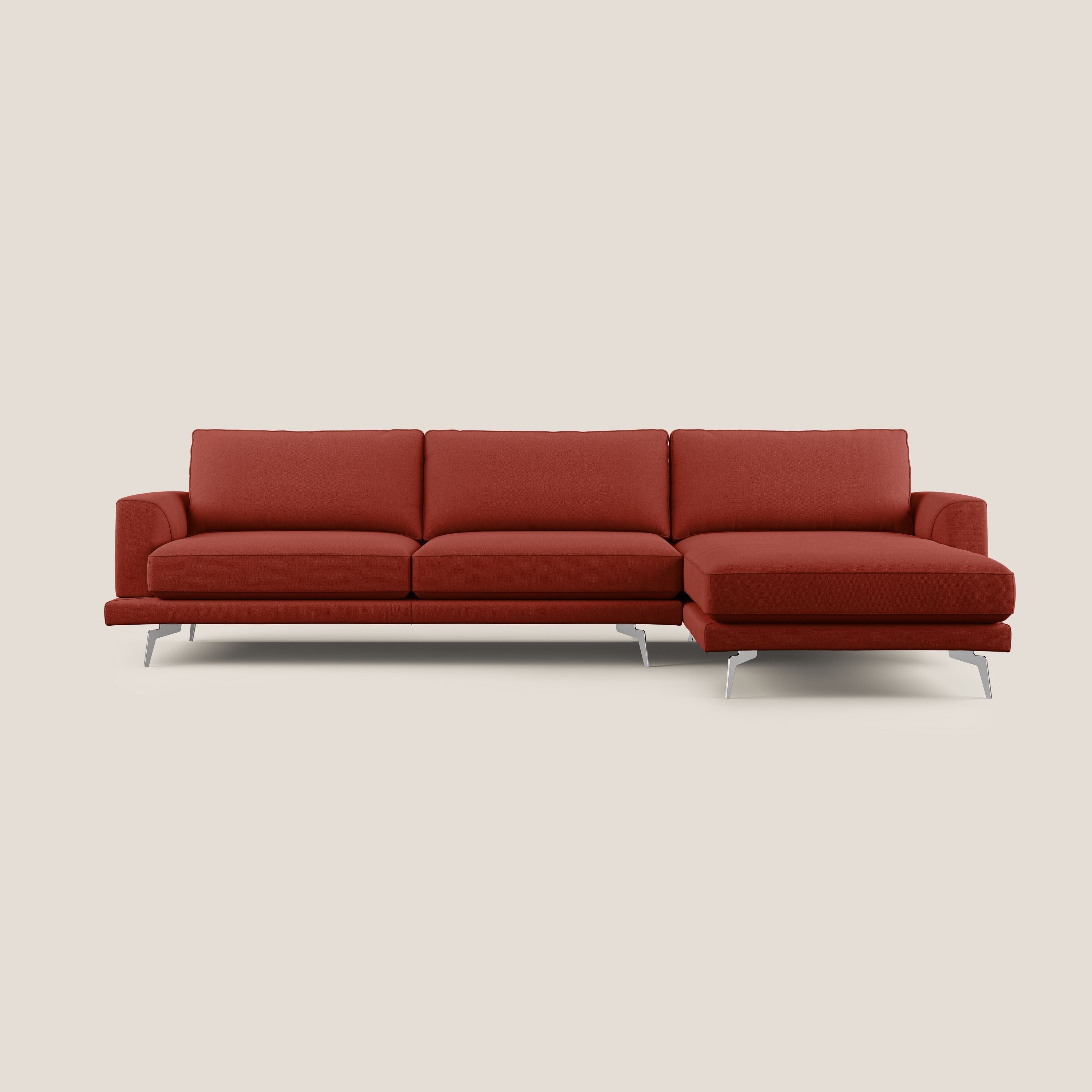 Dorian divano moderno angolare con penisola in tessuto morbido antimacchia T05 rosso - divani.store