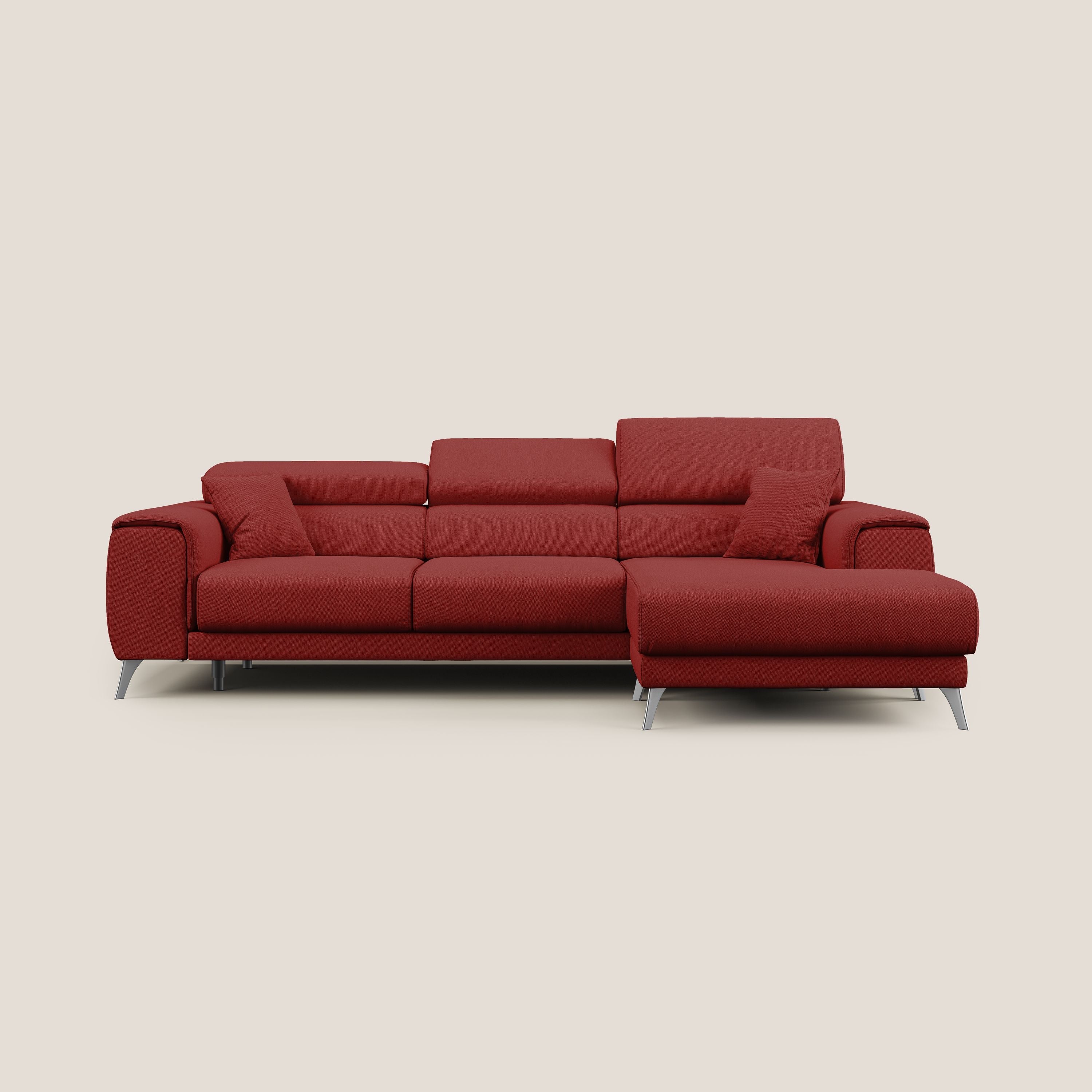 Fusion Divano angolare con sedute scorrevoli in tessuto morbido smacchiabile T05 rosso - divani.store