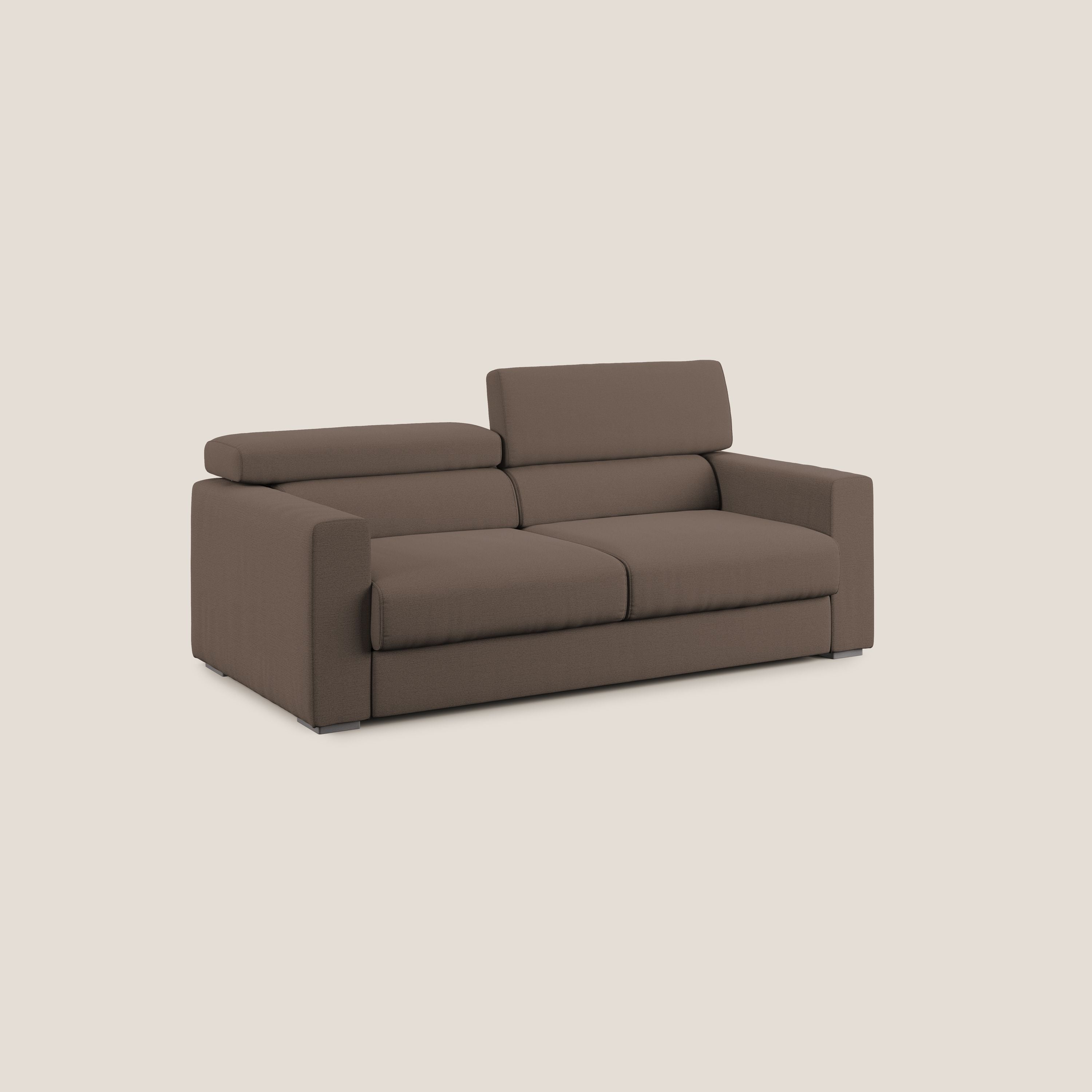 Dylan divano allungabile con pouf estraibile poggiapiedi in tessuto fiammato simil cotone impermeabile T19 marrone - divani.store