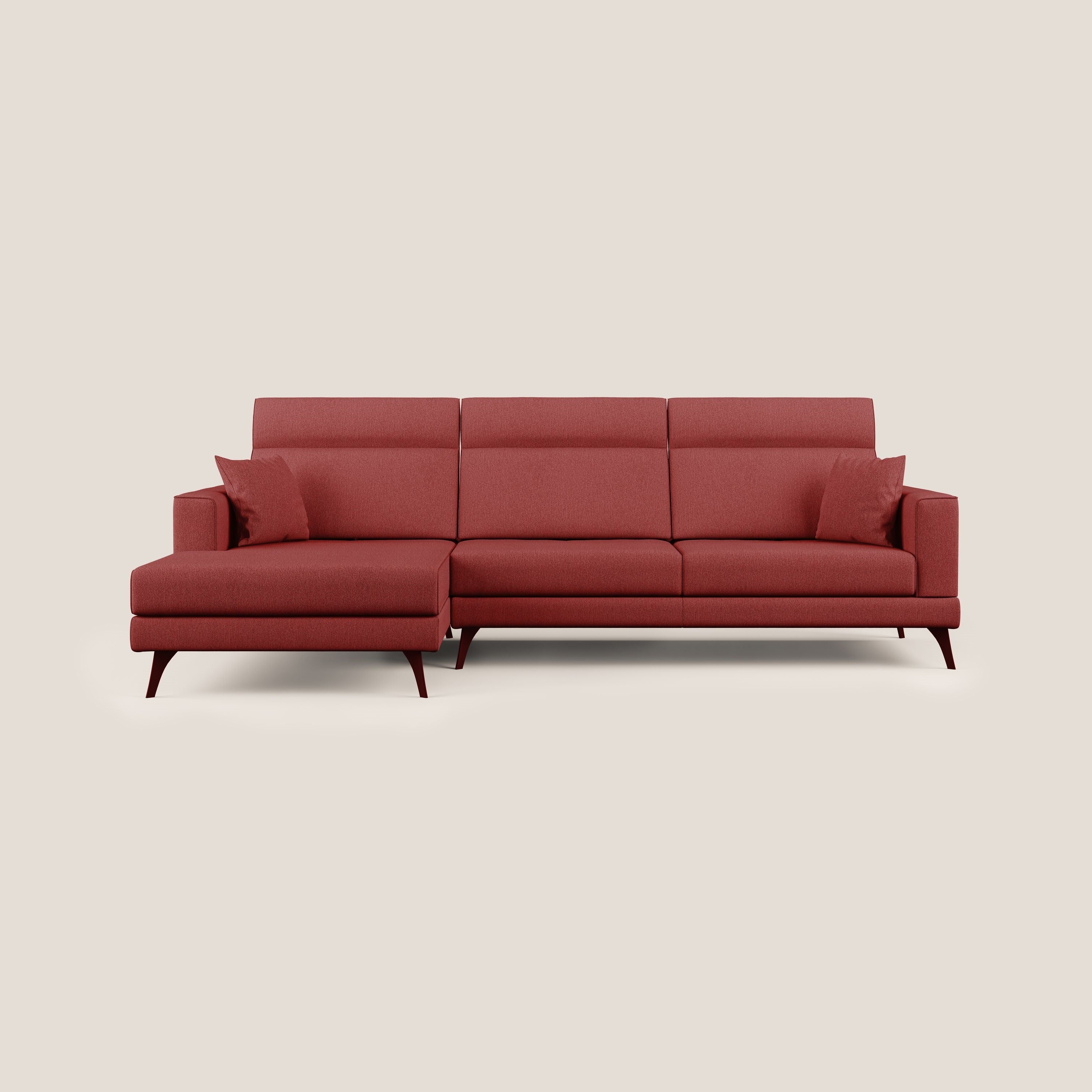 Slide Divano angolare con schienali traslanti e poggiatesta regolabili in tessuto smacchiabile T05 rosso - divani.store