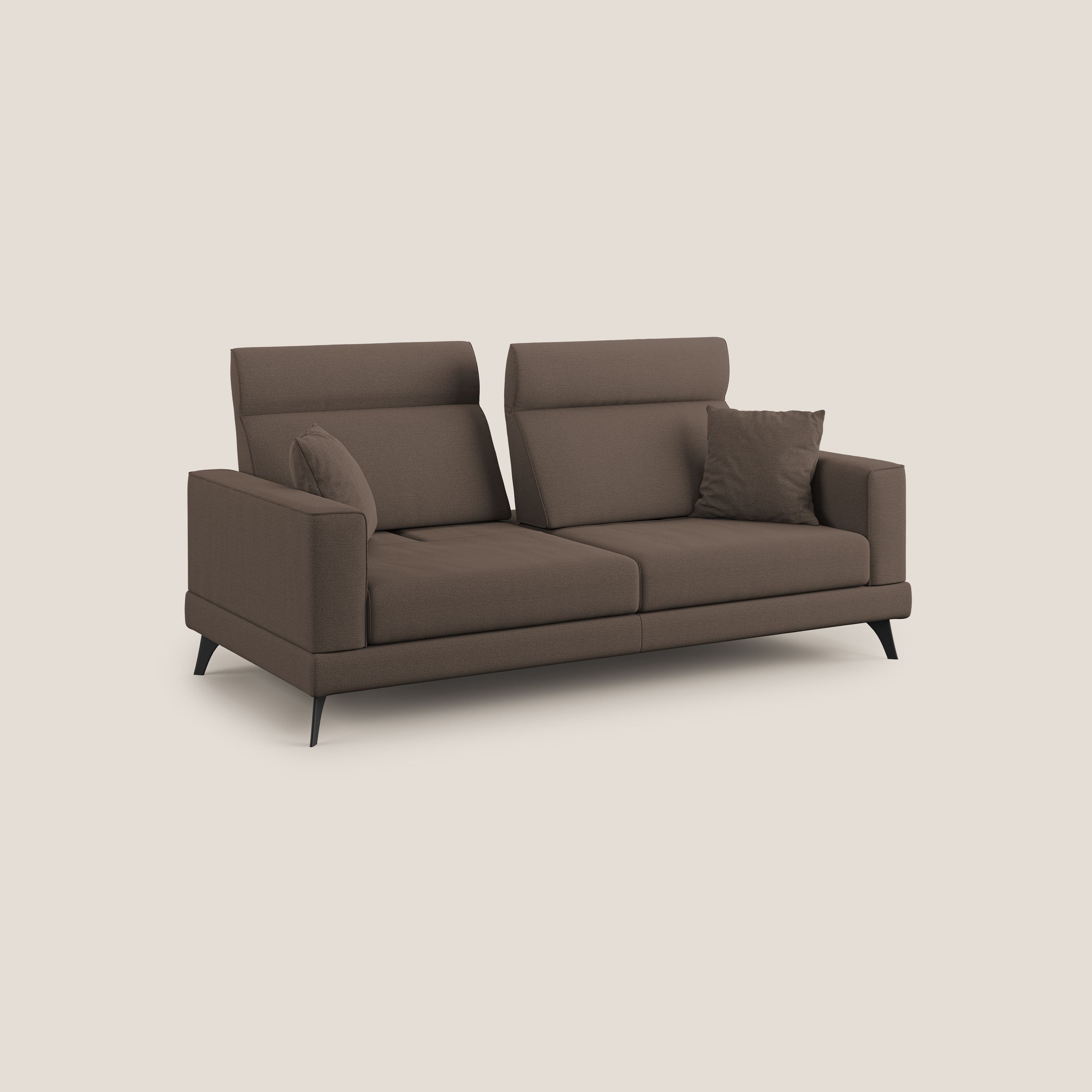 Slide Divano con schienali traslanti e poggiatesta in tessuto simil cotone impermeabile T19 marrone - divani.store