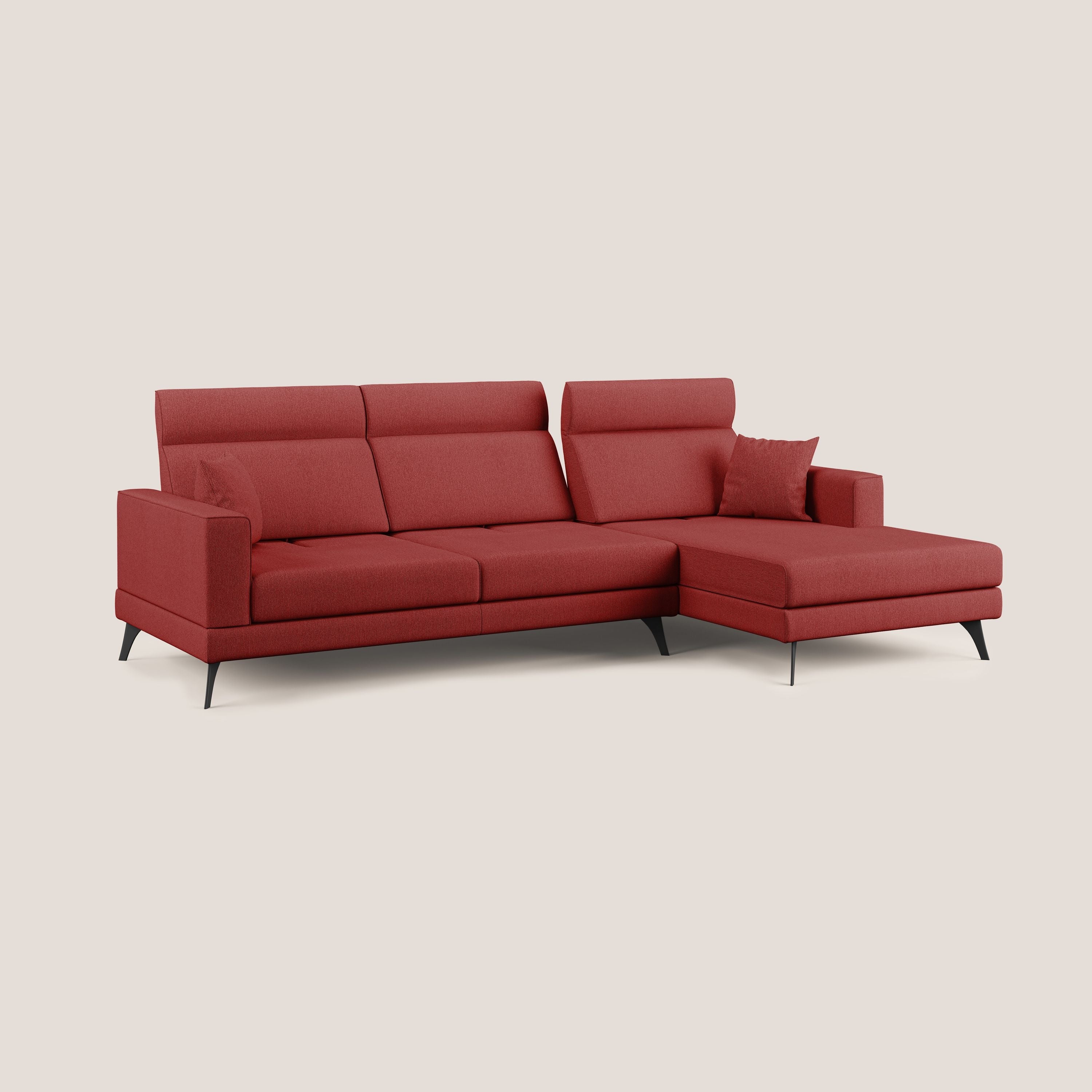 Slide Divano angolare con schienali traslanti e poggiatesta regolabili in tessuto smacchiabile T05 rosso - divani.store
