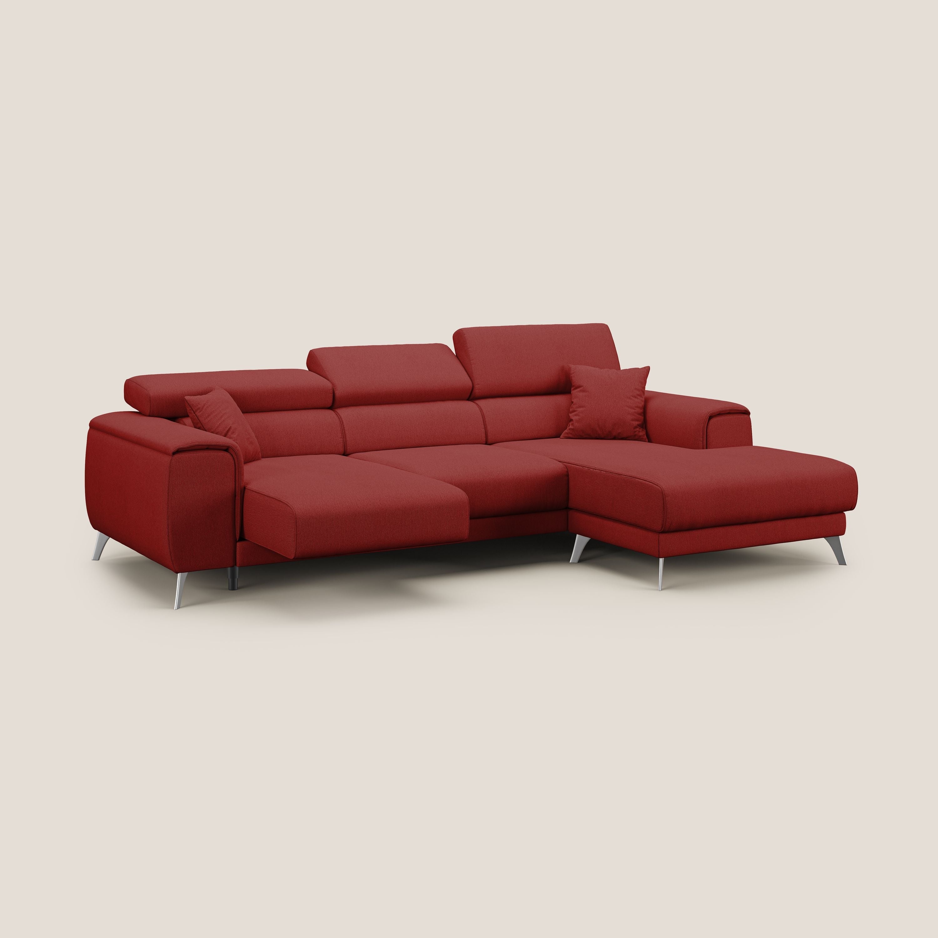 Fusion Divano angolare con sedute scorrevoli in tessuto morbido smacchiabile T05 rosso - divani.store
