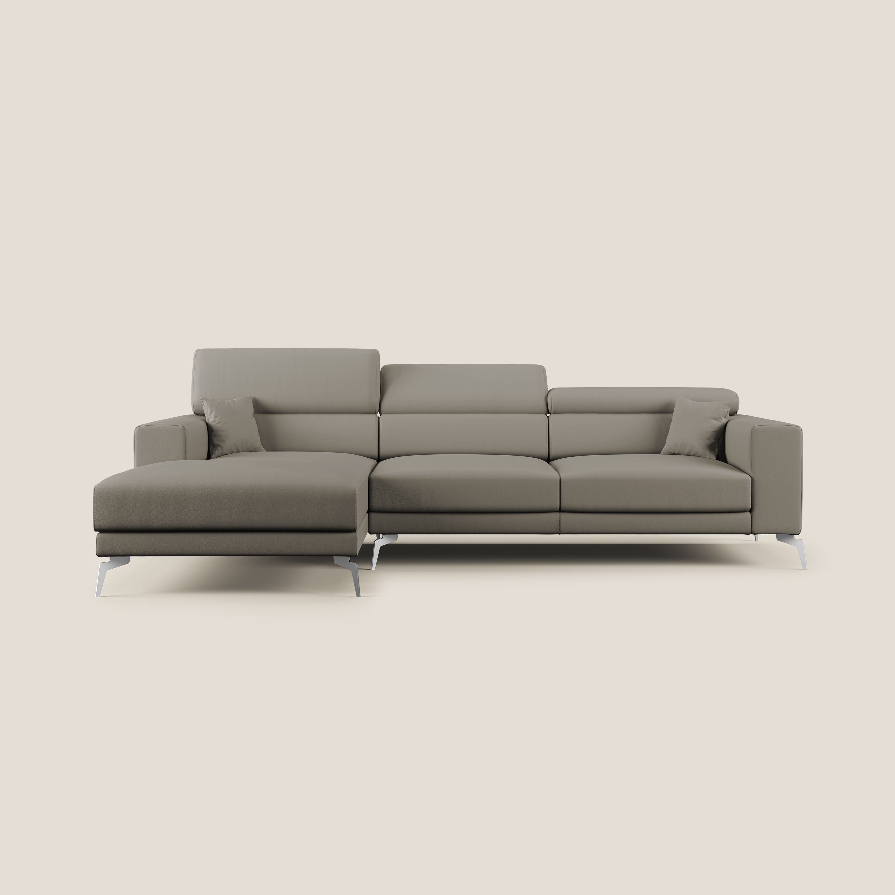 Blade Divano moderno angolare con poggiatesta reclinabili in Ecopelle T04 talpa - divani.store