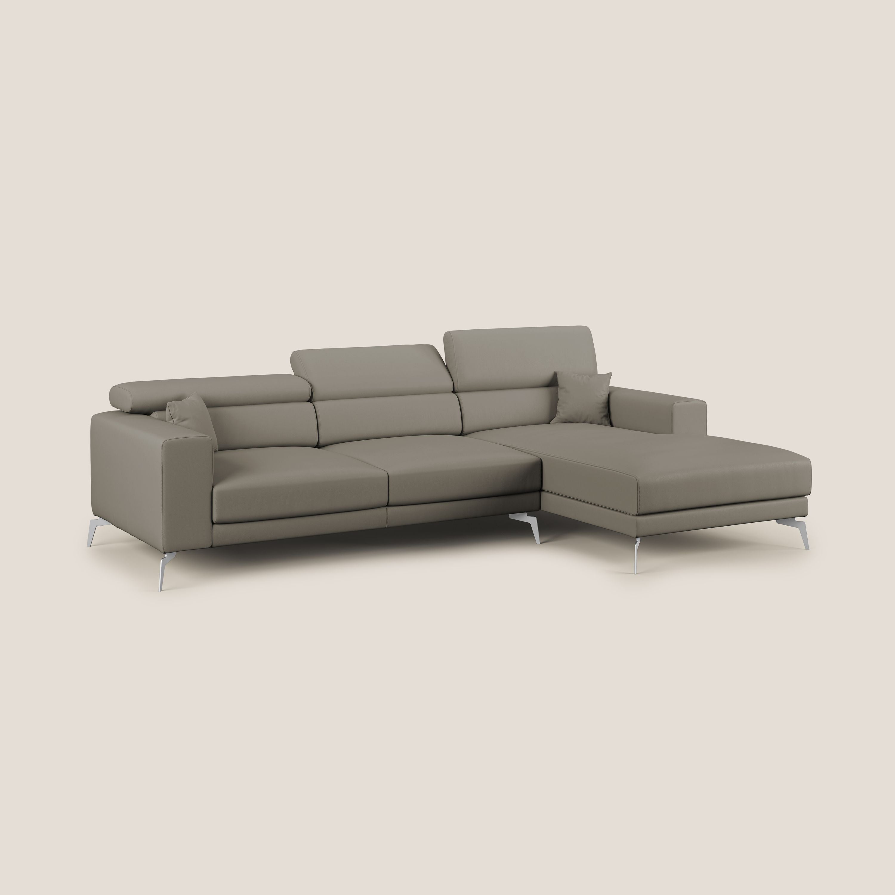 Blade Divano moderno angolare con poggiatesta reclinabili in Ecopelle T04 talpa - divani.store