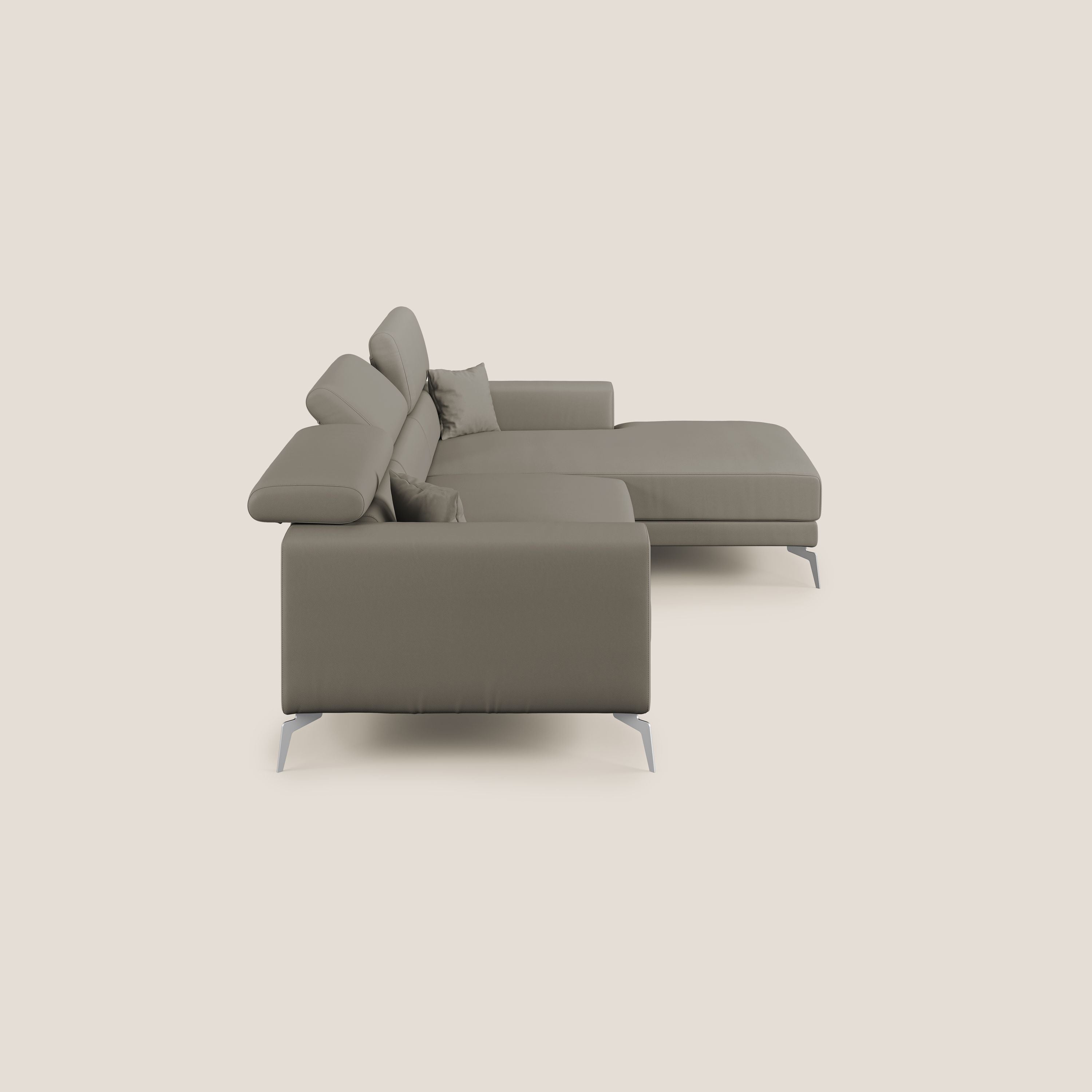 Blade Divano moderno angolare con poggiatesta reclinabili in Ecopelle T04 talpa - divani.store