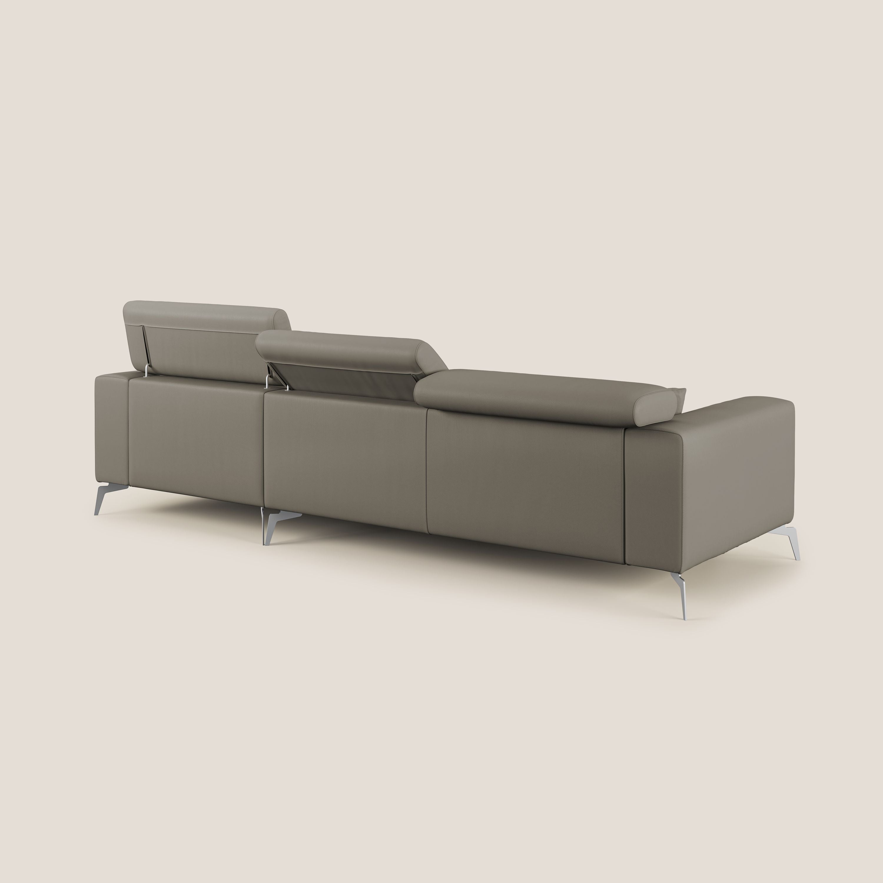 Blade Divano moderno angolare con poggiatesta reclinabili in Ecopelle T04 talpa - divani.store