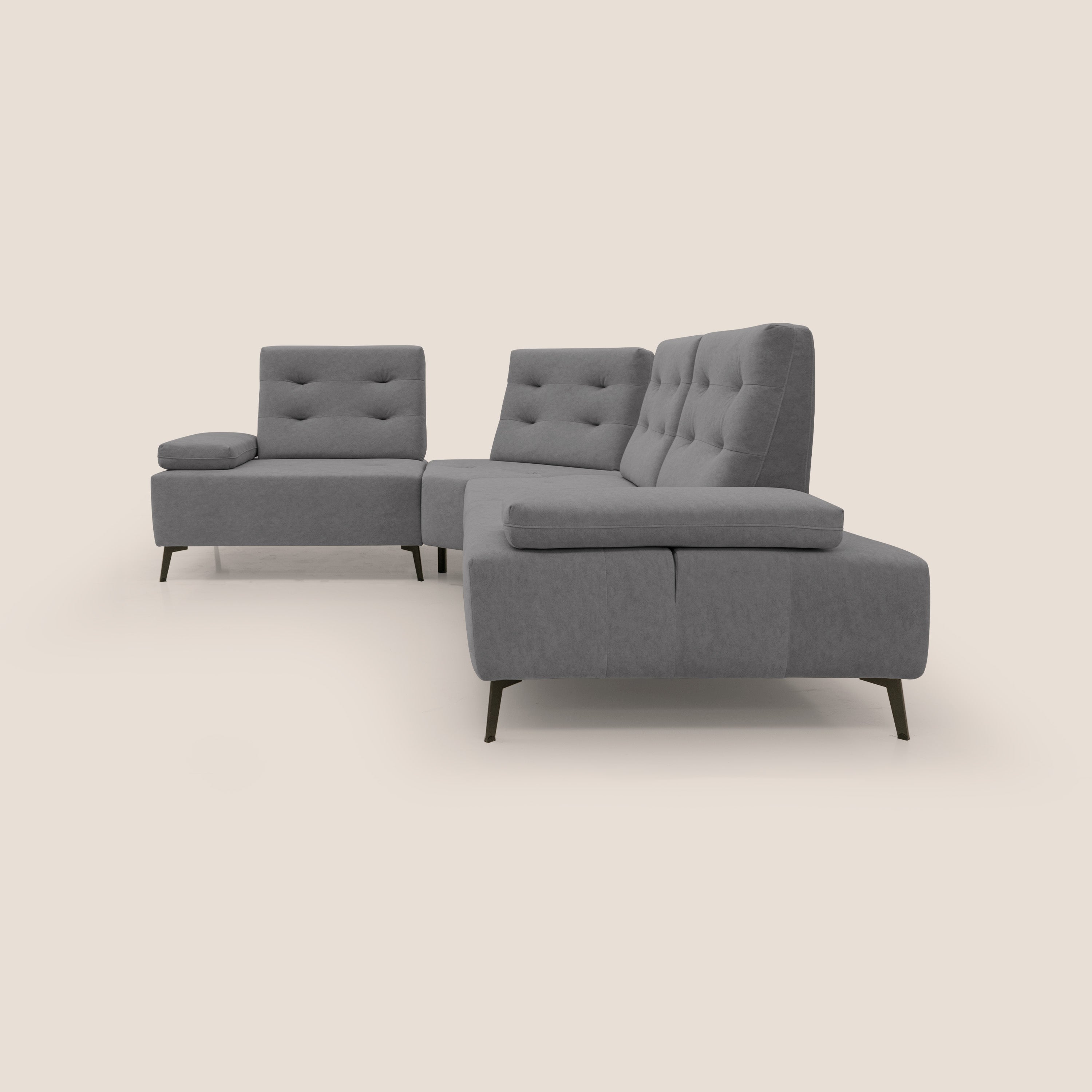 Lugano Divano angolare con schienali traslanti in microfibra effetto velluto T09 grigio - divani.store