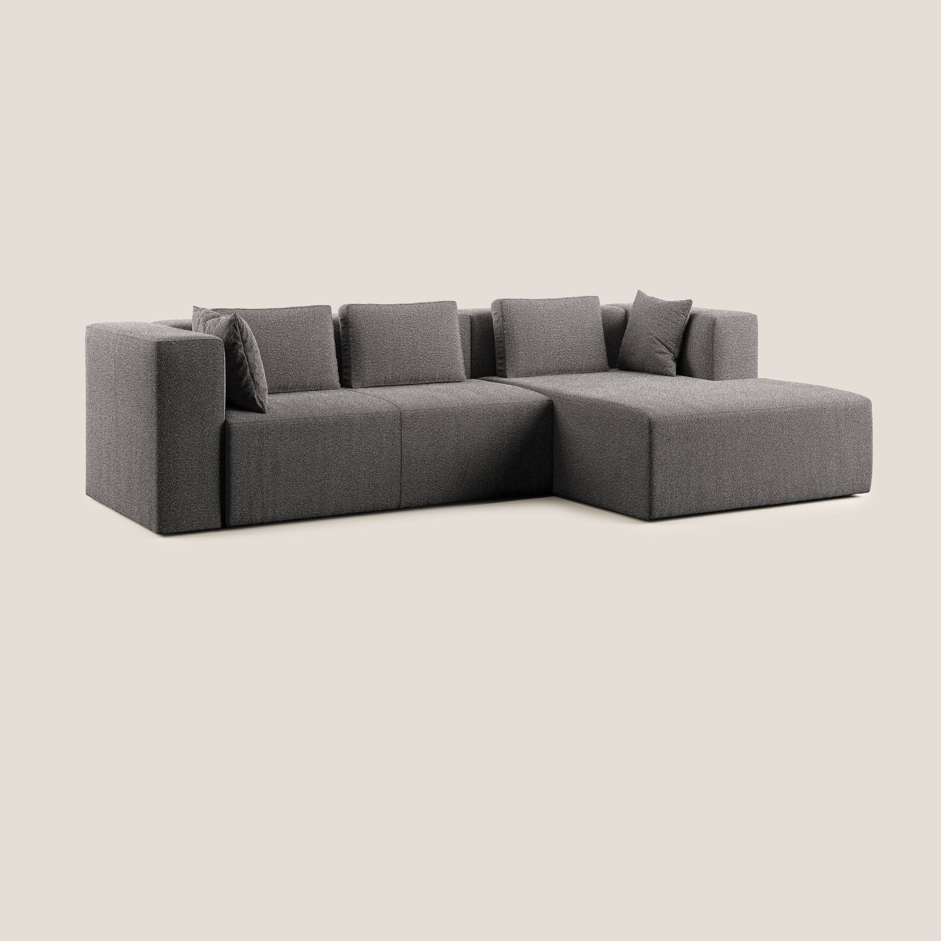 Nettuno divano angolare componibile in morbido tessuto bouclè T07 antracite - divani.store