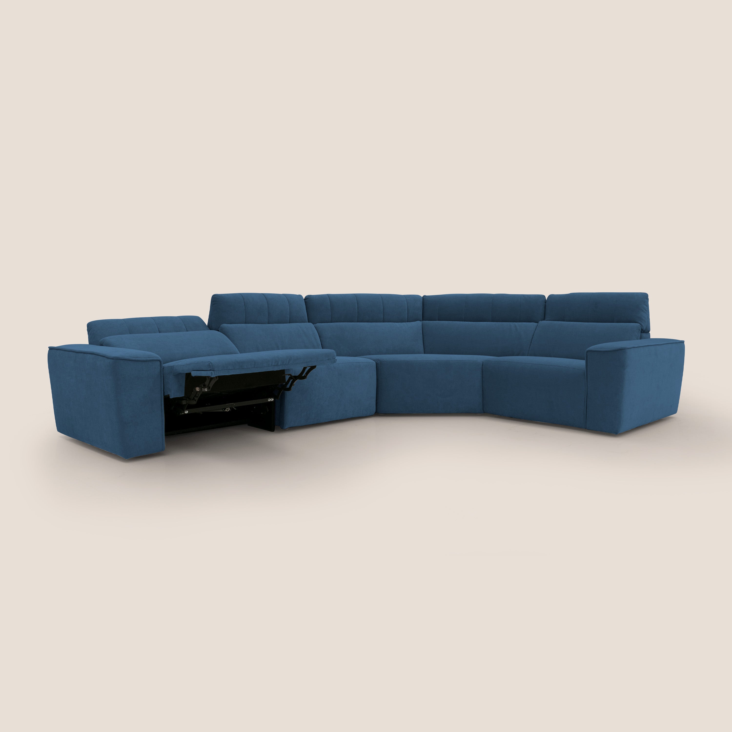 Clark Divano modulare angolare REVERSIBILE con opzione relax elettrico in tessuto smacchiabile impermeabile T17 blu - divani.store