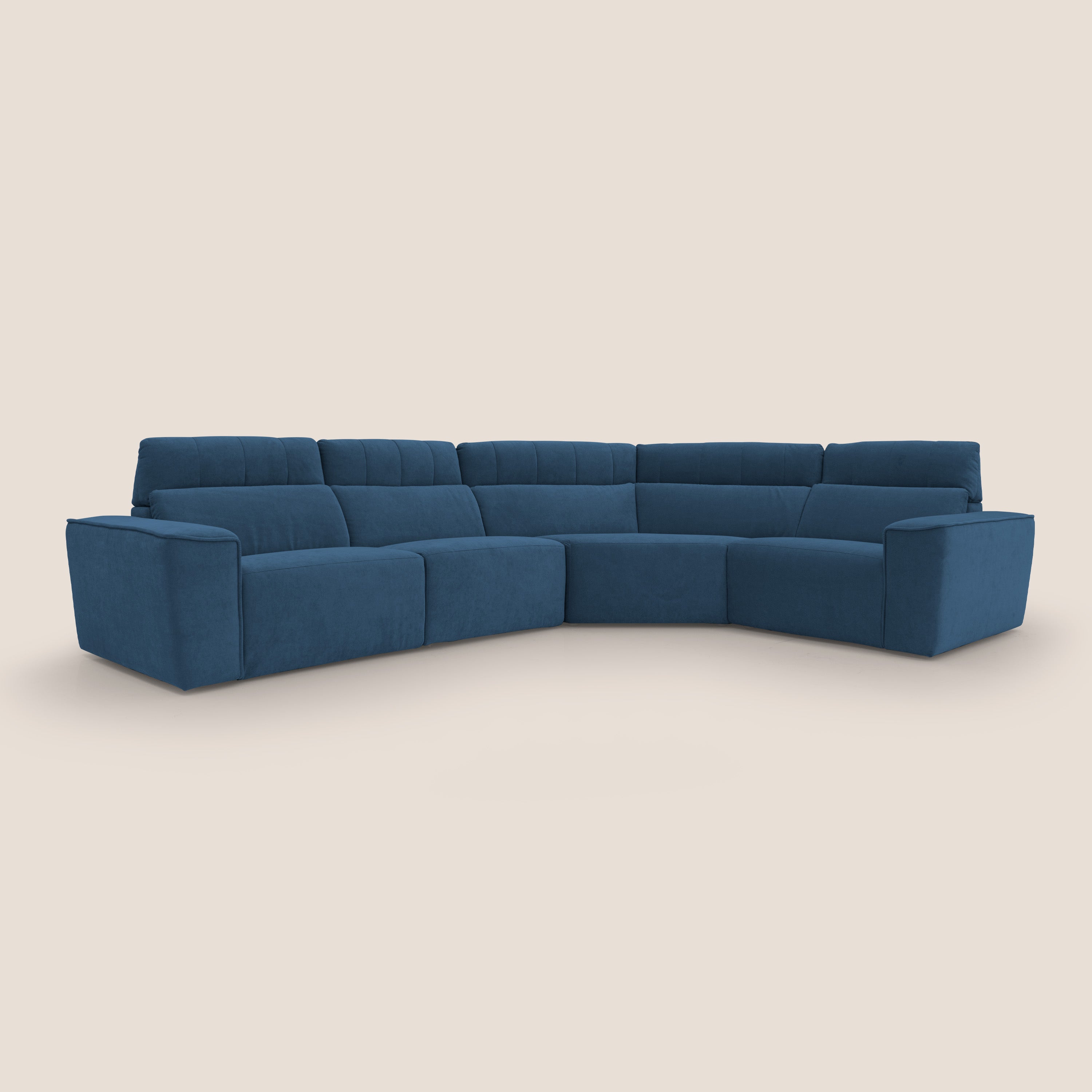 Clark Divano modulare angolare REVERSIBILE con opzione relax elettrico in tessuto smacchiabile impermeabile T17 blu - divani.store
