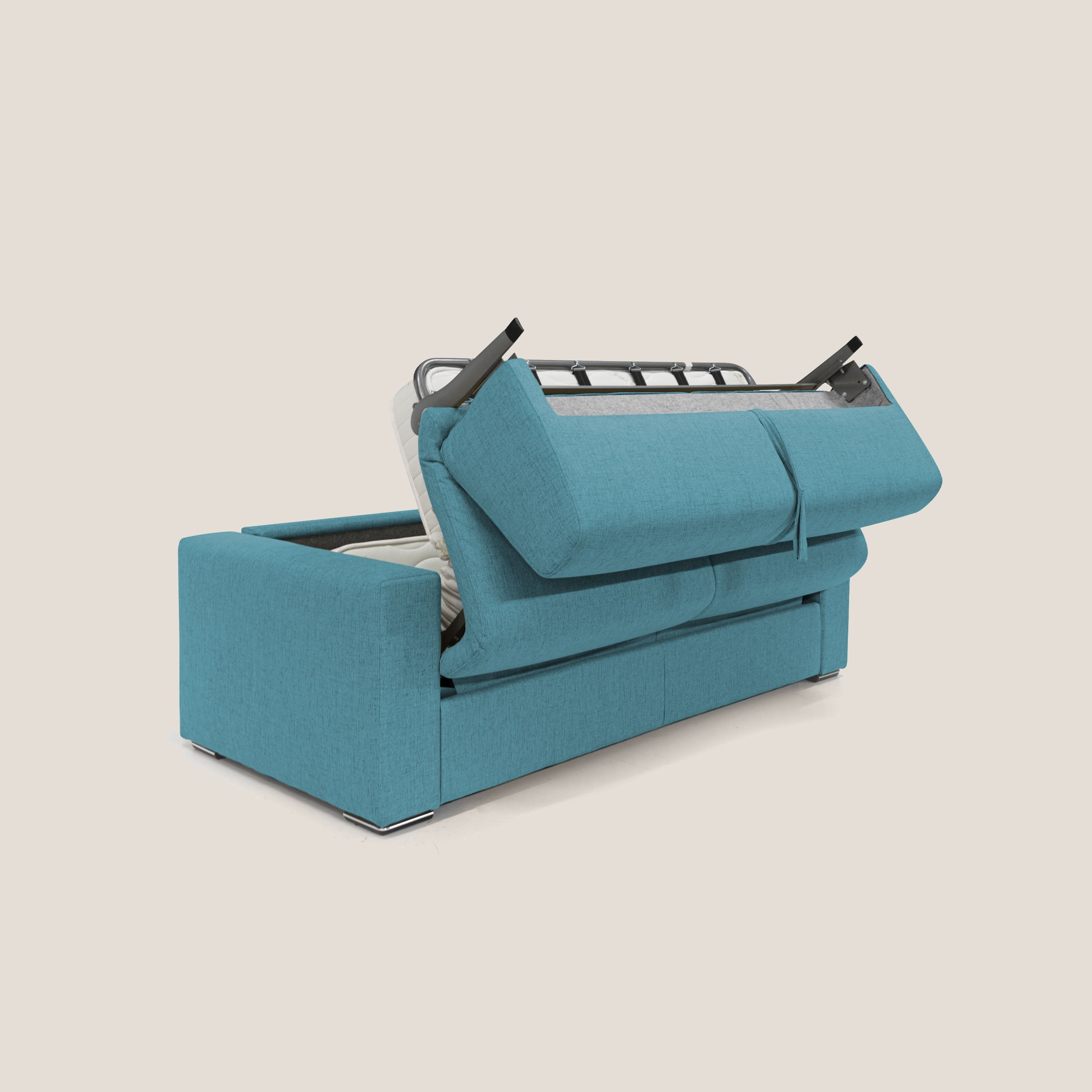 Nixon Divano letto matrimoniale con materasso 20 cm in tessuto impermeabile T03 azzurro - divani.store