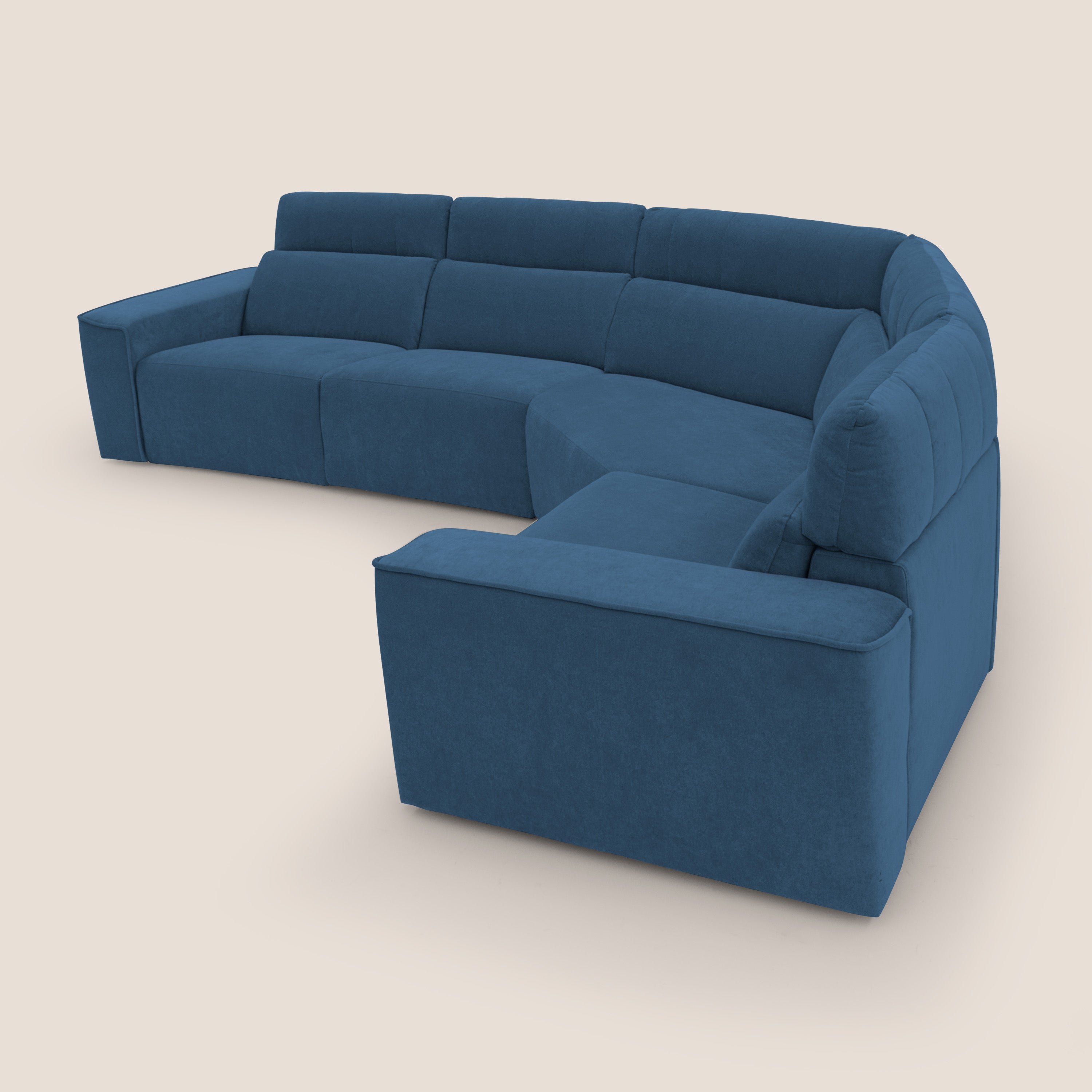 Clark Divano modulare angolare REVERSIBILE con opzione relax elettrico in tessuto smacchiabile impermeabile T17 blu - divani.store