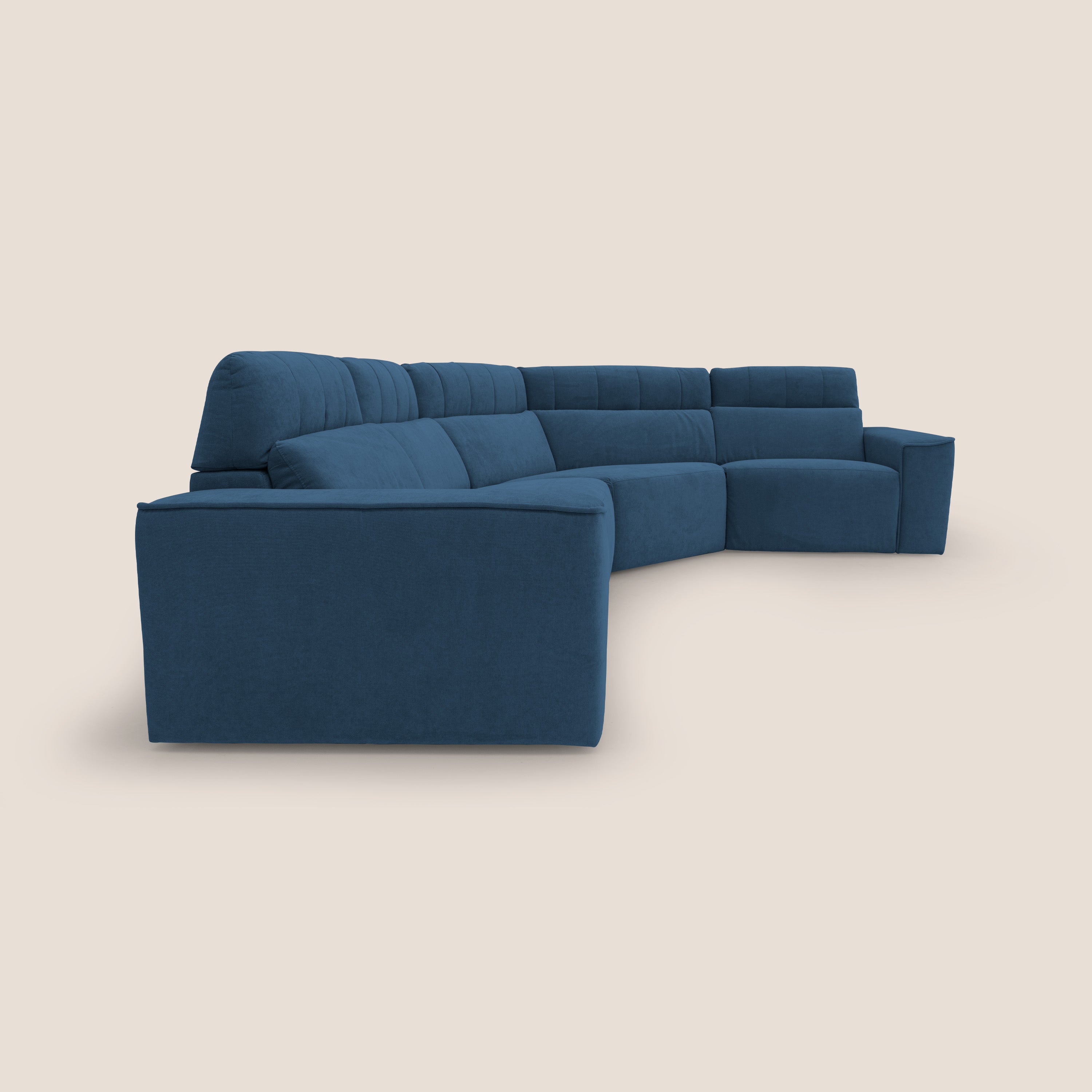 Clark Divano modulare angolare REVERSIBILE con opzione relax elettrico in tessuto smacchiabile impermeabile T17 blu - divani.store