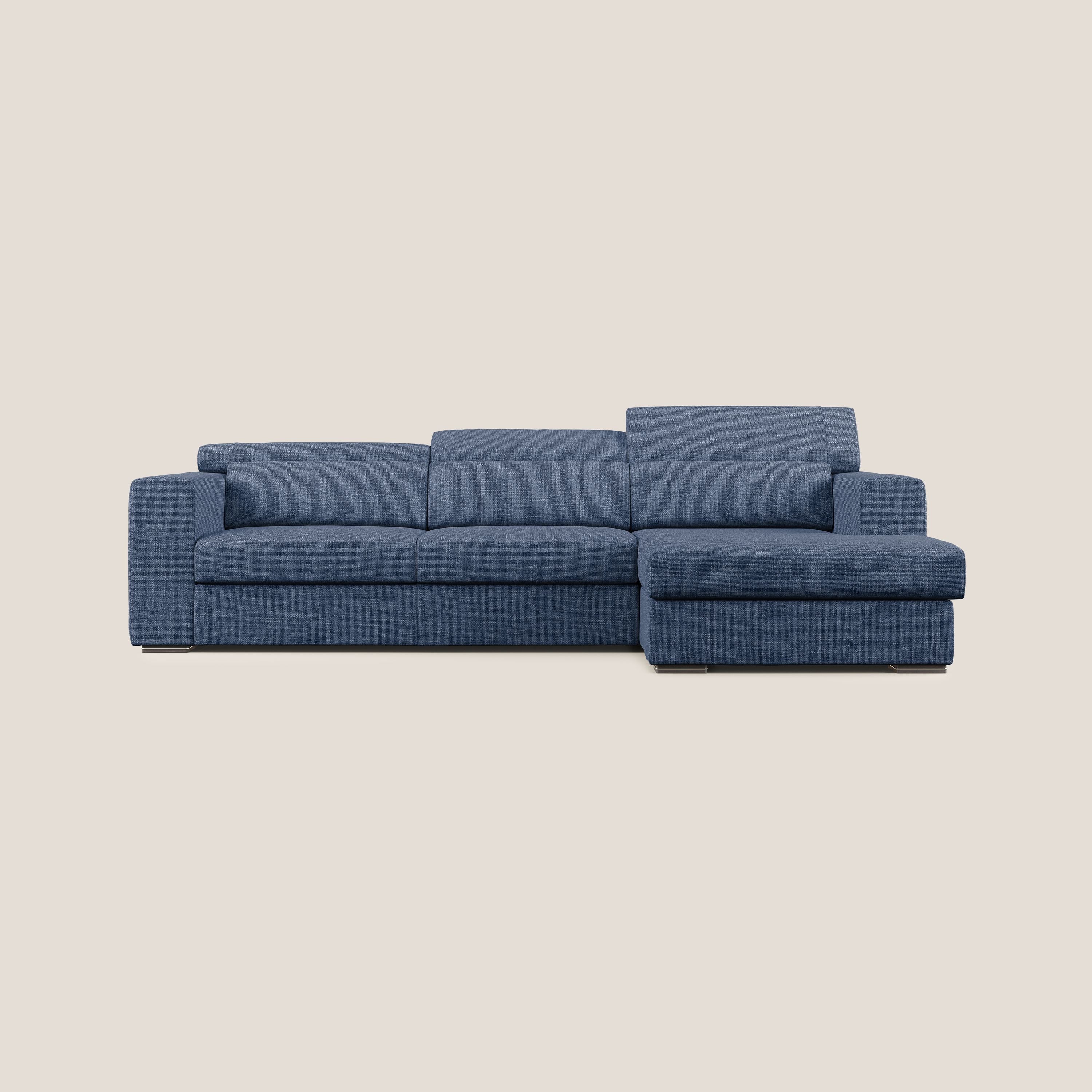 Vegas divano angolare con poggiatesta reclinabili in morbido tessuto impermeabile T06 blu - divani.store