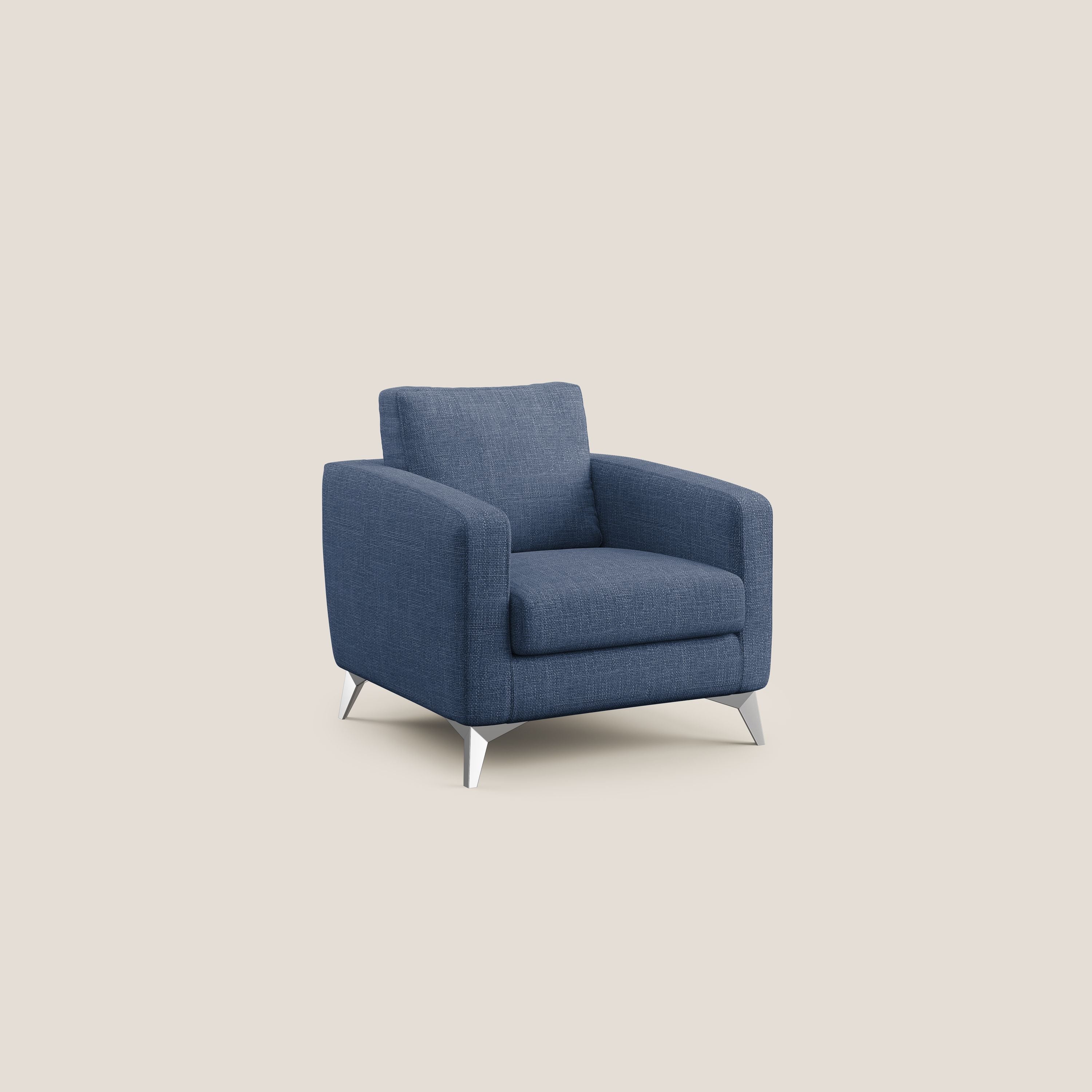 Orione Poltroncina in morbido tessuto impermeabile ad intreccio T06 blu - divani.store