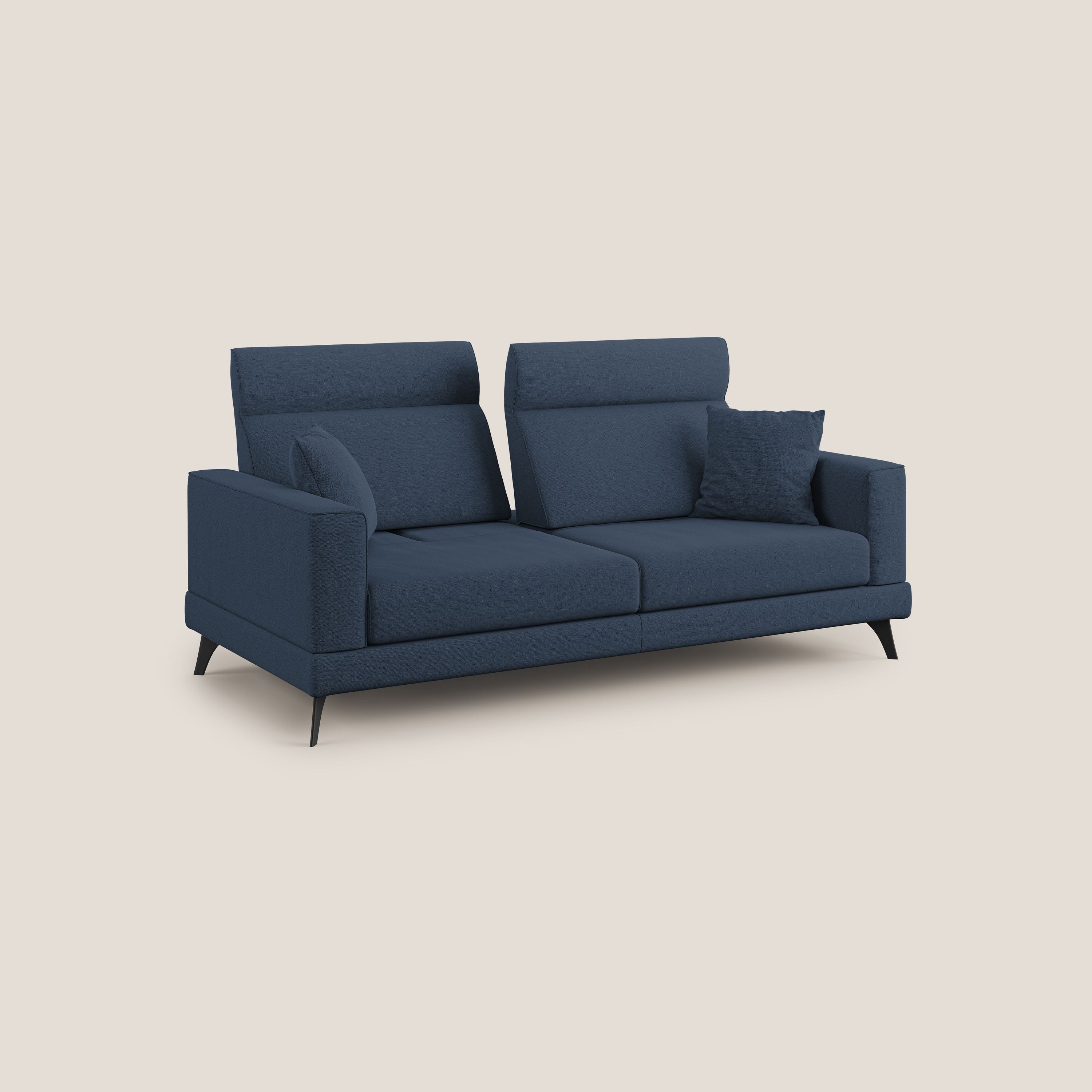 Slide Divano con schienali traslanti e poggiatesta in tessuto simil cotone impermeabile T19 blu - divani.store