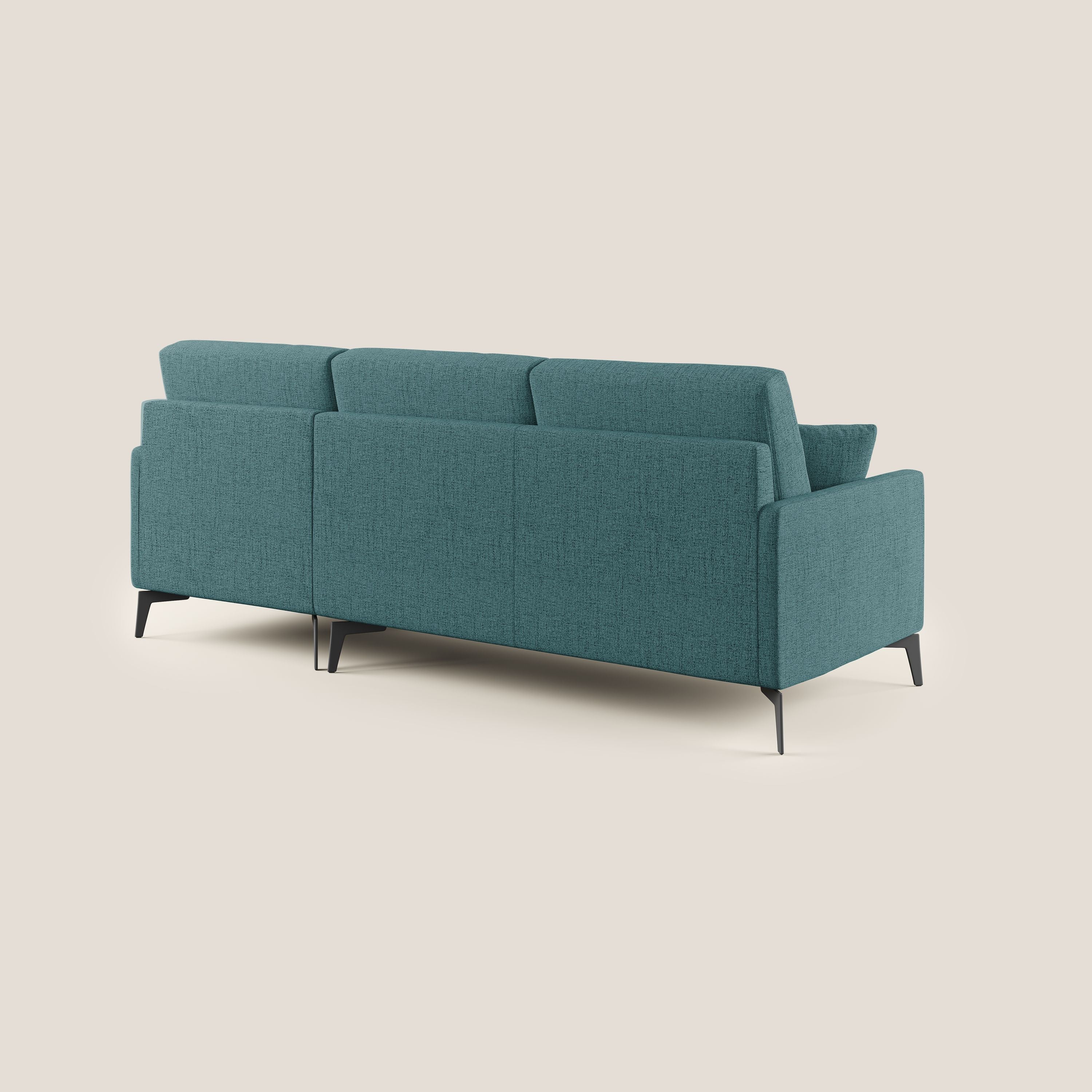 Saturno divano angolare moderno in tessuto morbido impermeabile T03 azzurro - divani.store