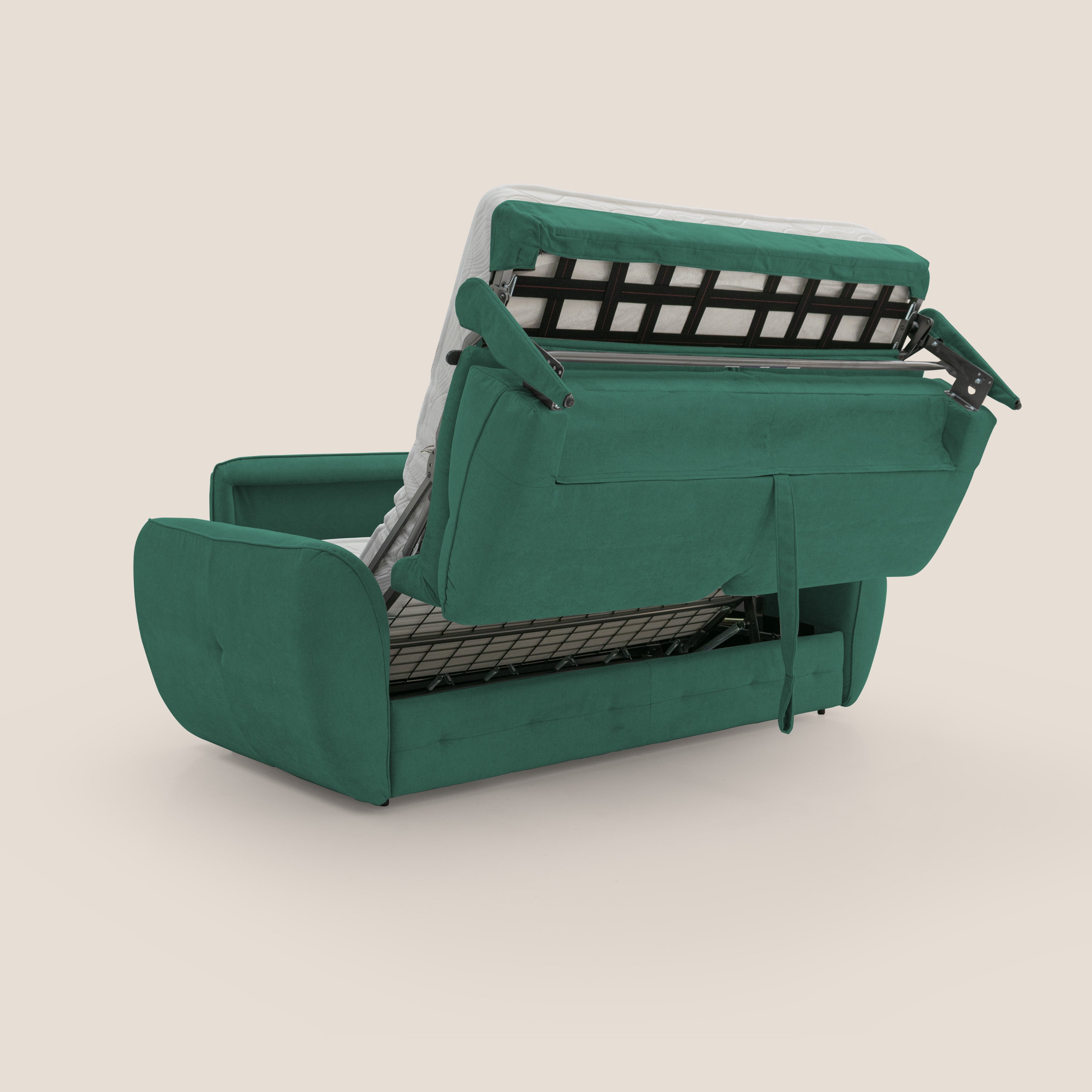 Zeus Divano letto scandinavo con schienale alto in tessuto impermeabile T02 verde - divani.store
