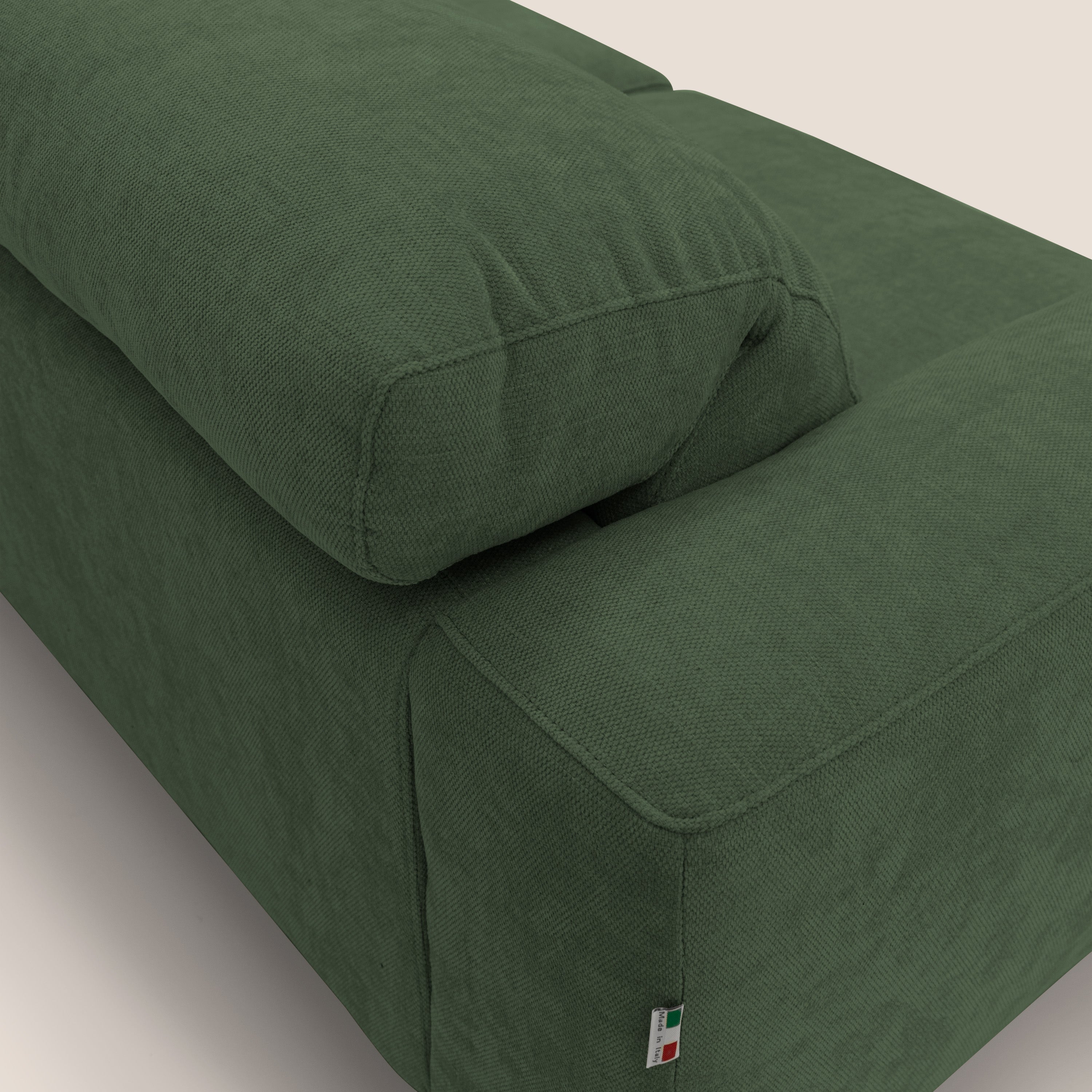 Sakura divano in piuma d'oca modulare componibile in morbido tessuto fiammato impermeabile T14 verde - divani.store