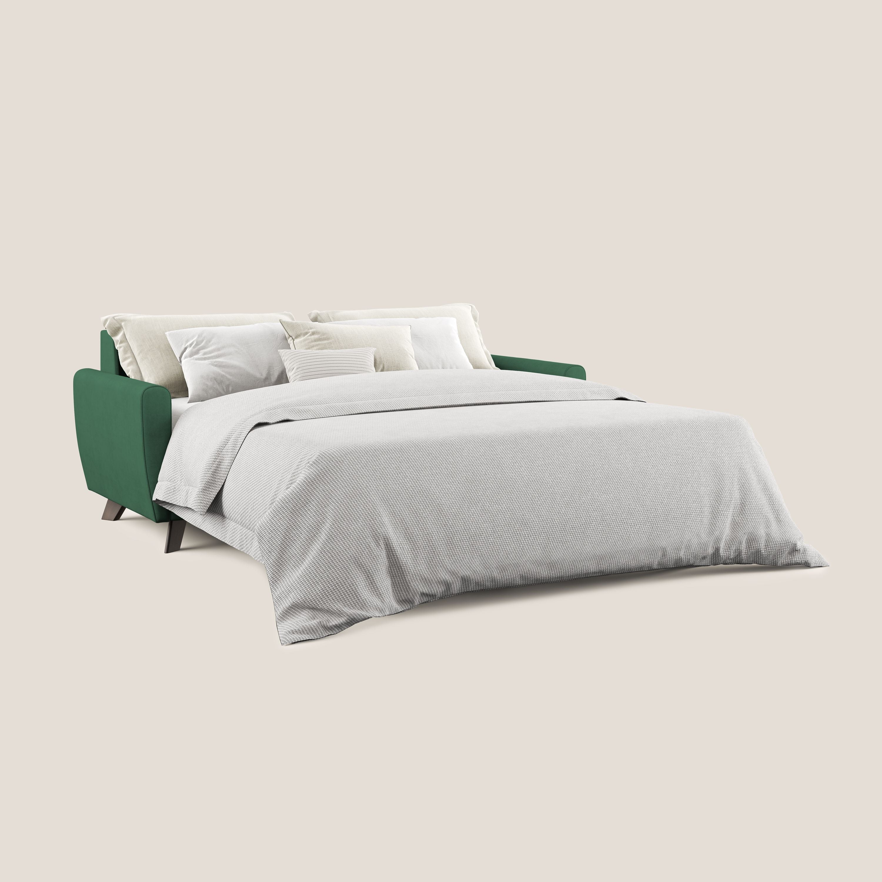 Callisto Divano letto matrimoniale in tessuto morbido impermeabile T02 verde - divani.store