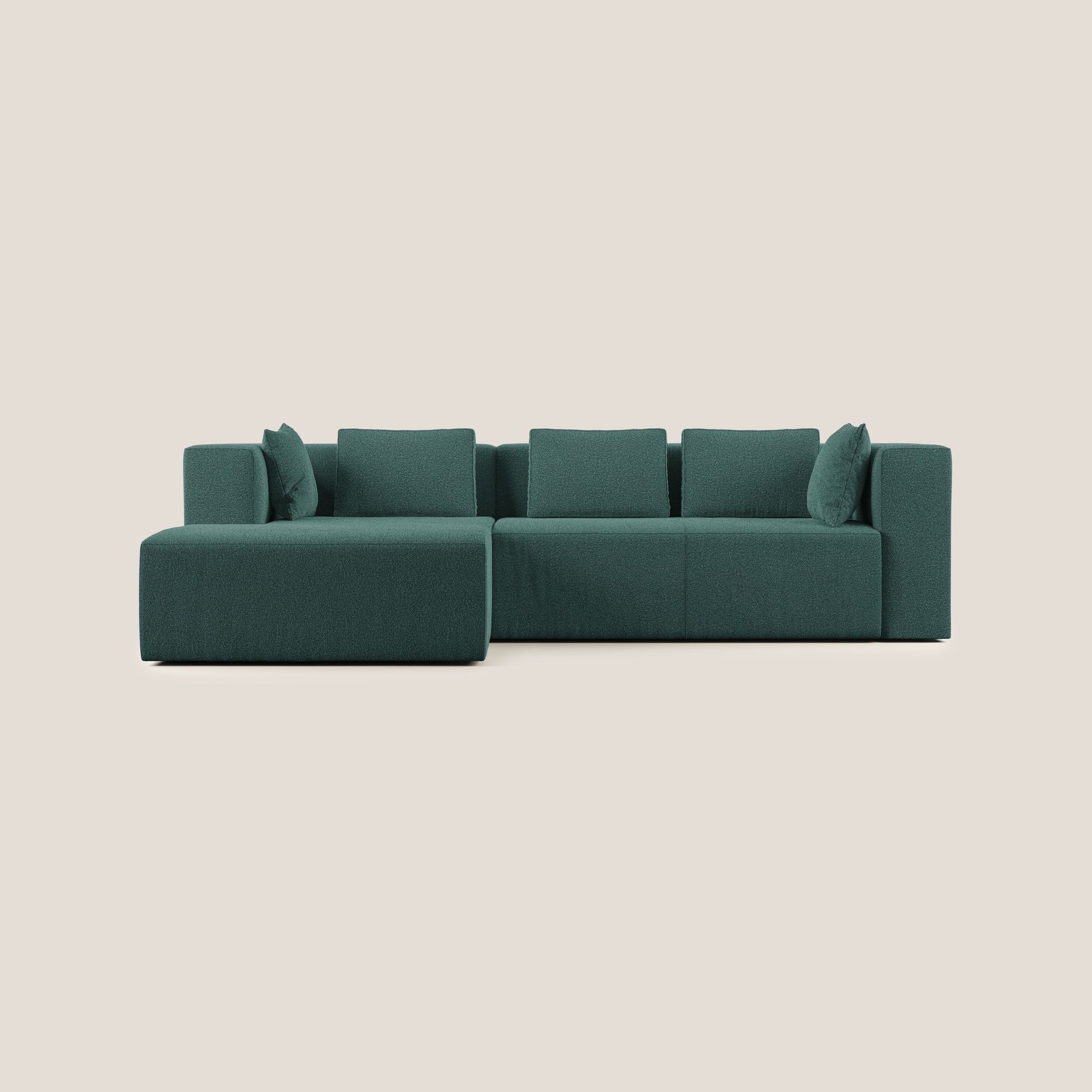 Shop online Nettuno divano angolare componibile in morbido tessuto bouclè T07 verde - divani.store